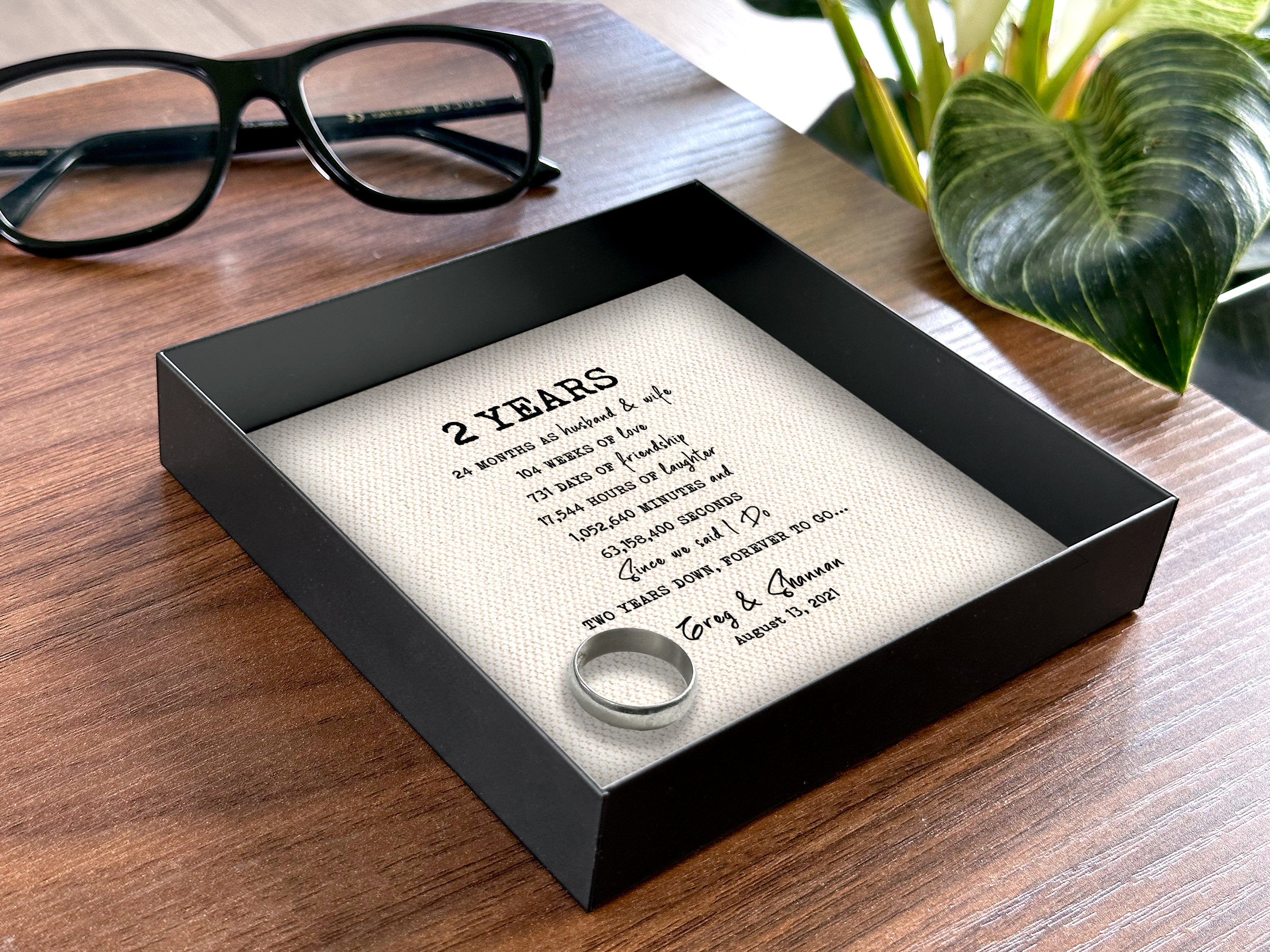 Small catchall tray for second year anniversary on a table