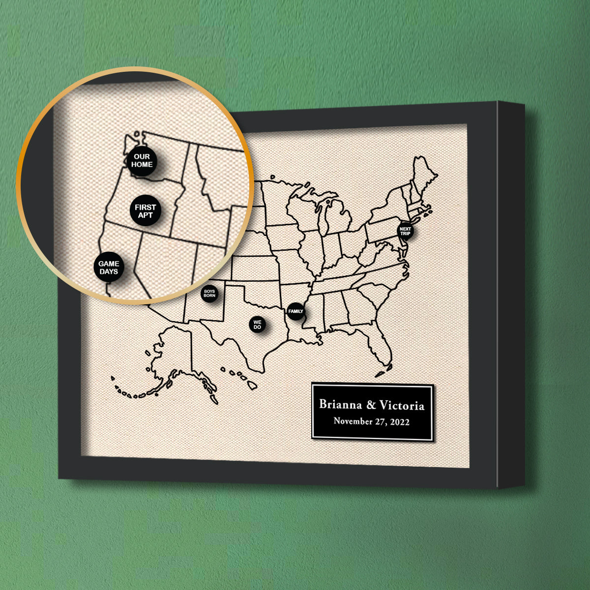 Custom cotton map with push pins