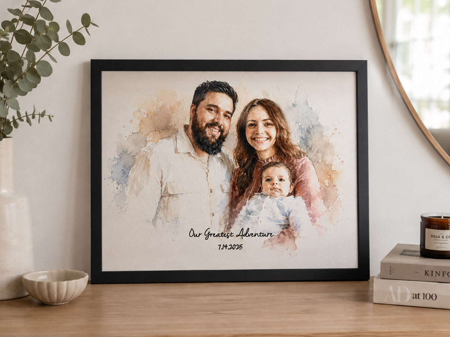 Personalized Watercolor Photo Print - 1st Anniversary Gift for Him & Her - Custom Paper Anniversary Portrait