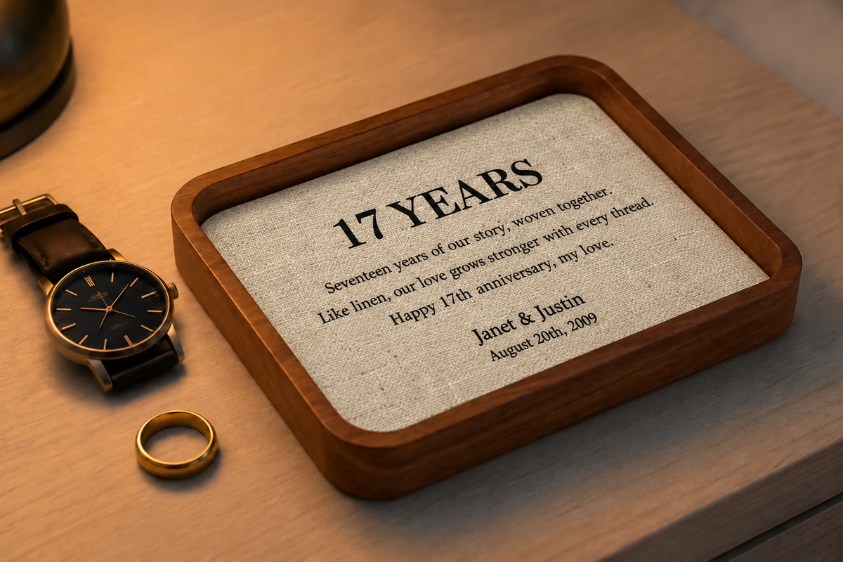 Handmade Walnut Catch-All Tray with Optional Wireless Charger | Personalized 17th Anniversary Gift