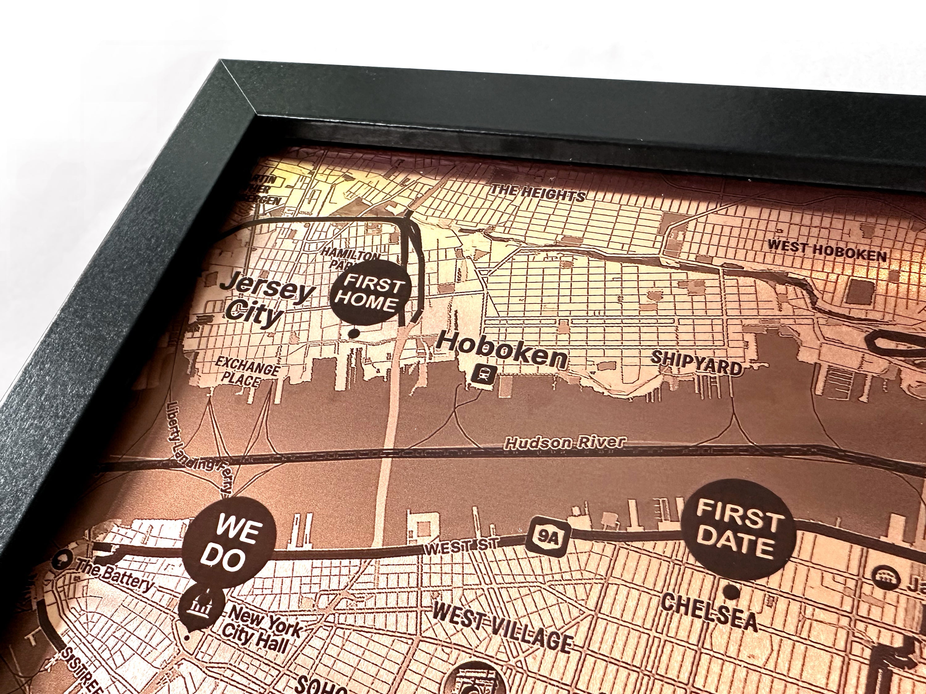 Copper Map with Custom Location Pins for 22nd anniversary
