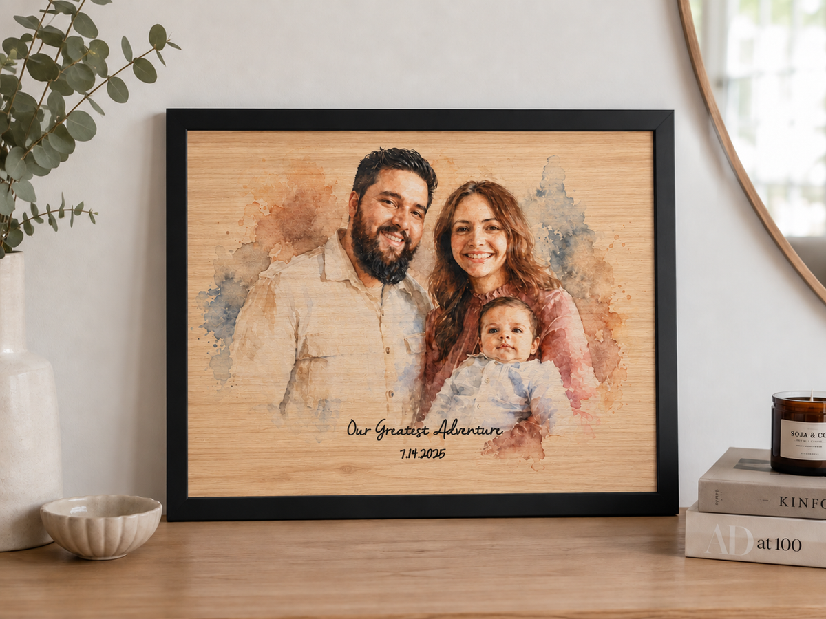 Personalized Watercolor Photo on Wood - 5th Anniversary Gift for Him & Her