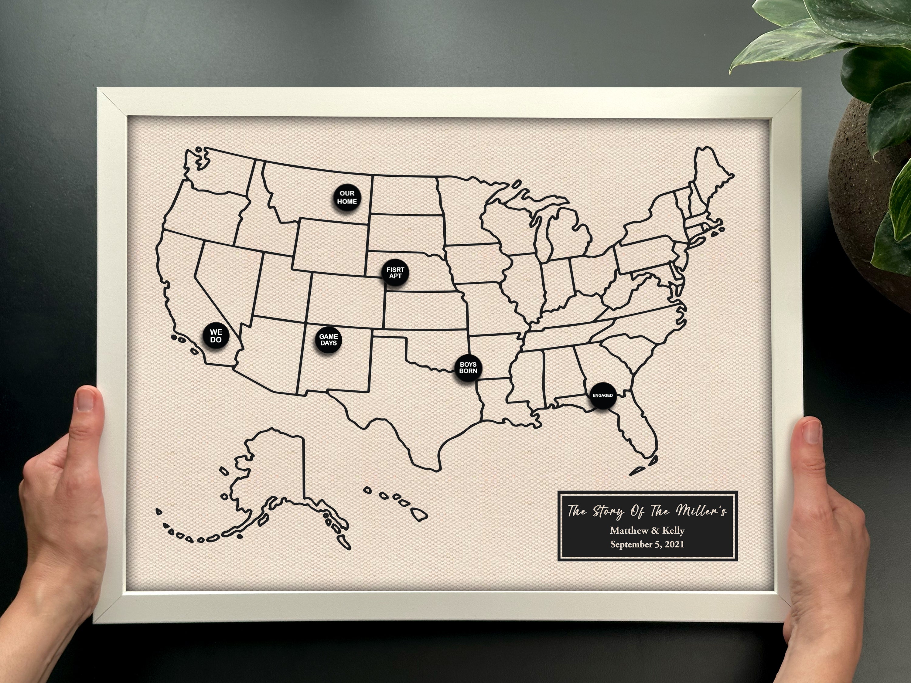 Custom cotton map with push pins