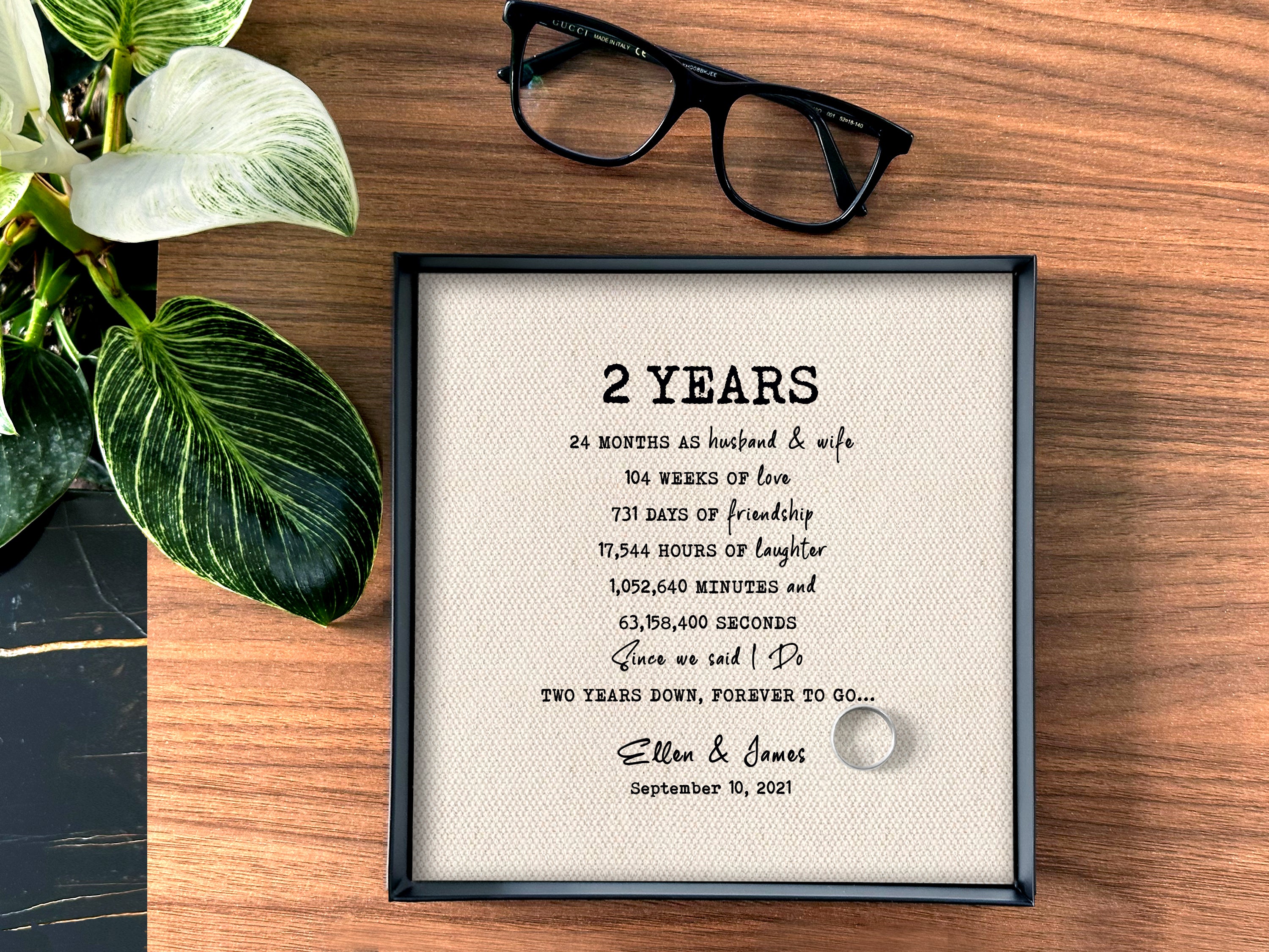 Catchall tray for 2nd year anniversary with count down design - top view