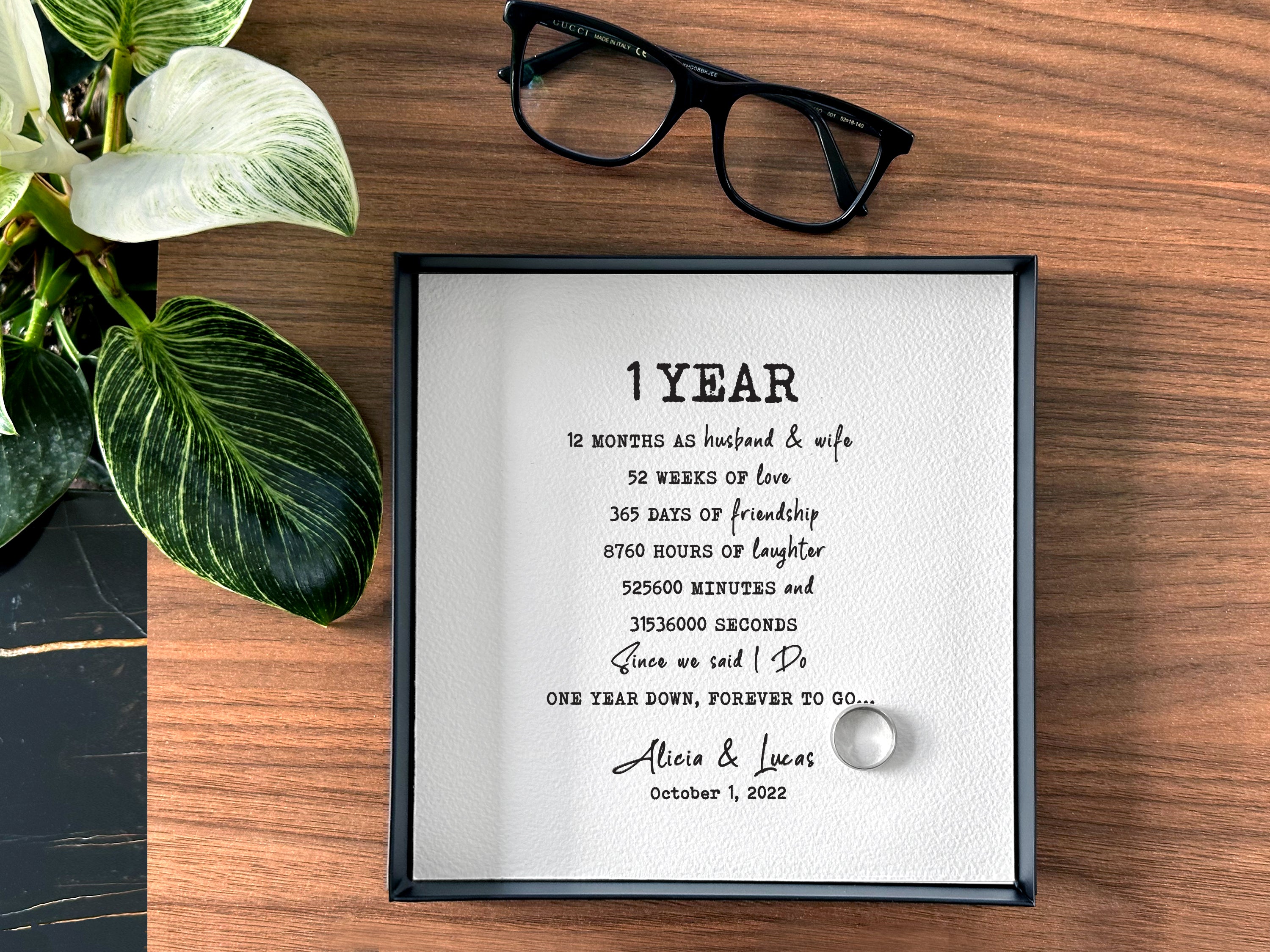 Paper catchall tray with count down design for first year anniversary
