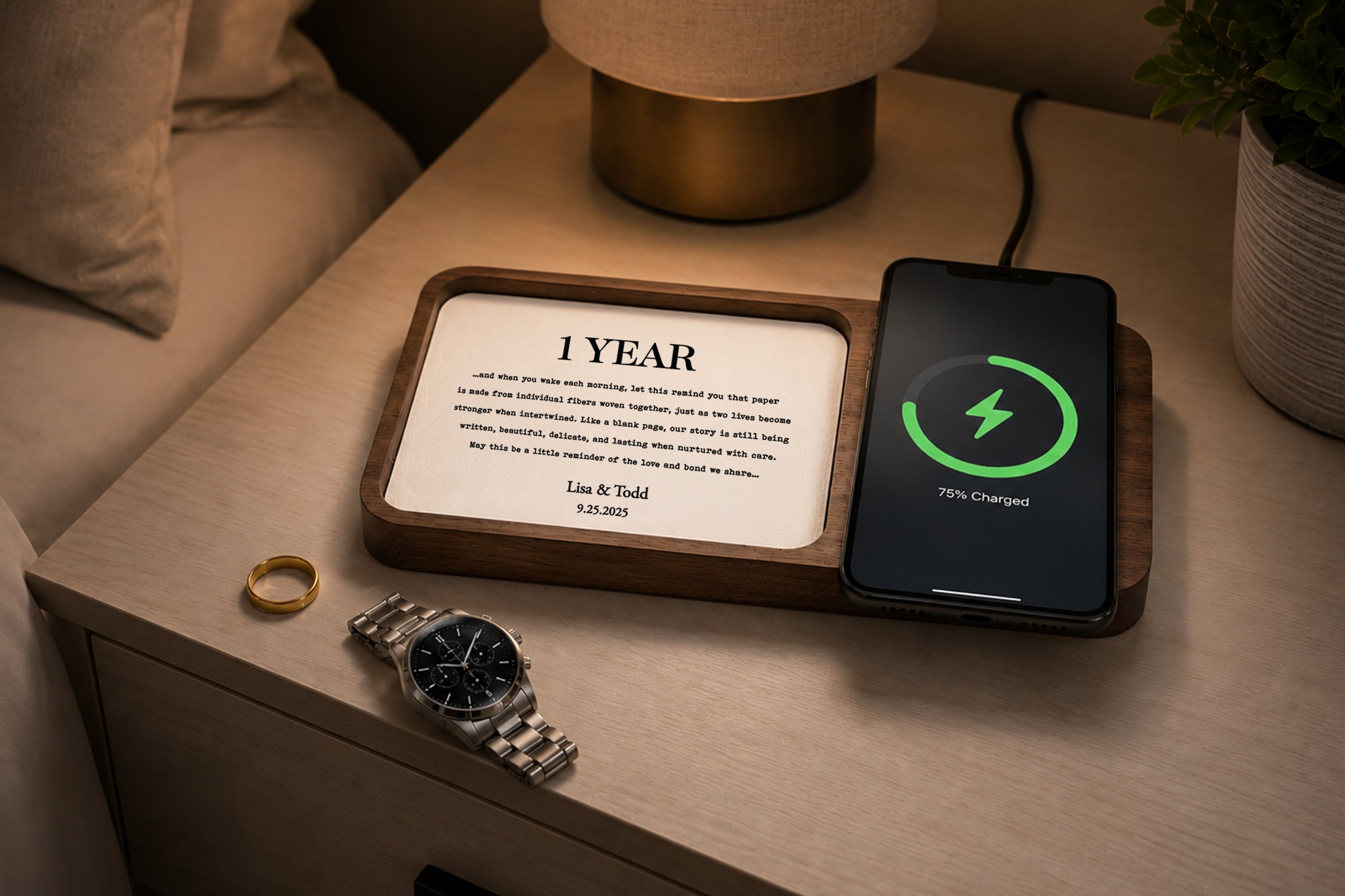 1 Year Anniversary Gifts for Men • Custom Catchall Tray for Paper Anniversary • Paper in Walnut Tray with Initials, Date, Vows, Song Lyrics (Copy)