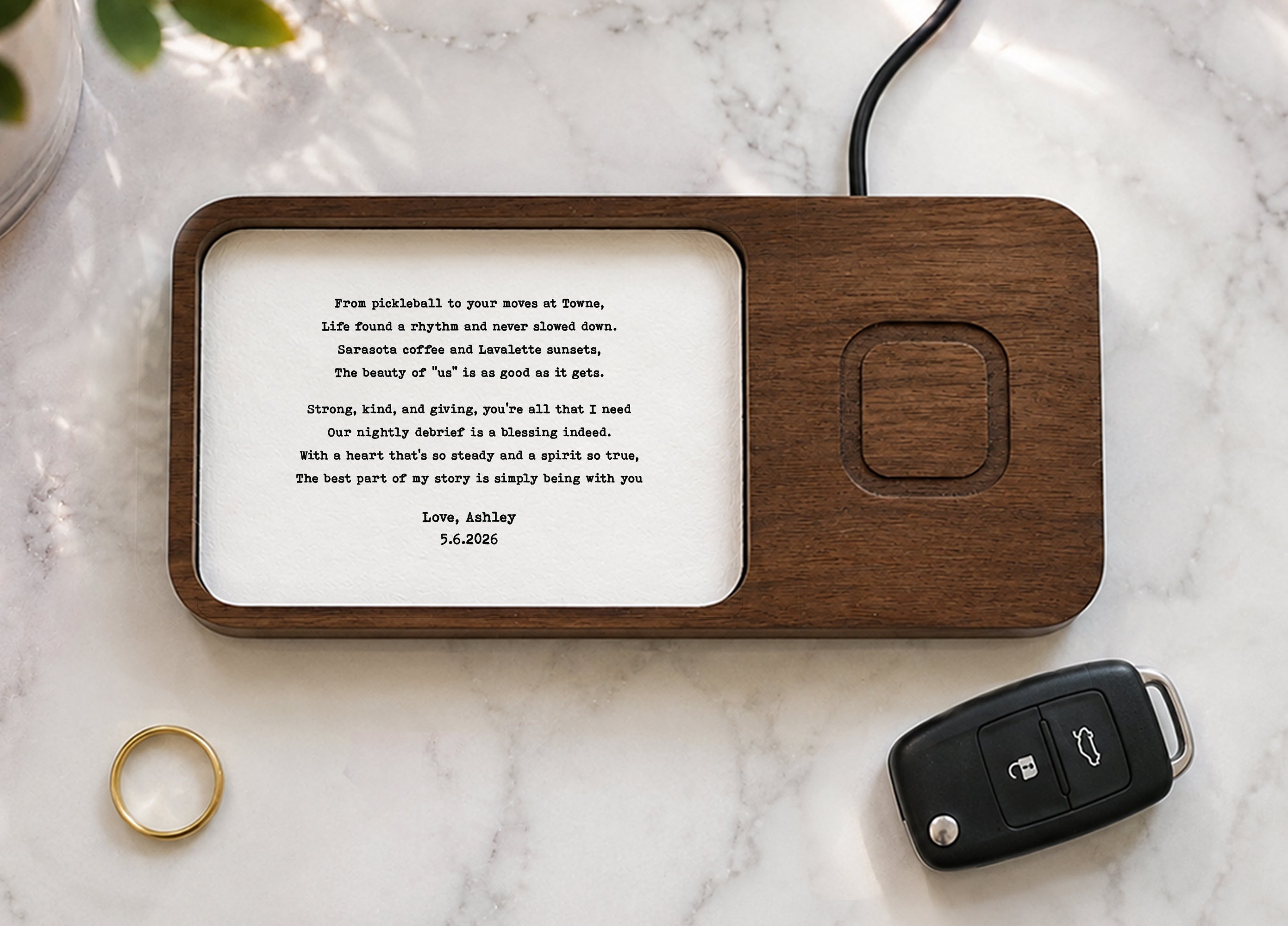 1 Year Anniversary Gifts for Men • Custom Catchall Tray for Paper Anniversary • Paper in Walnut Tray with Initials, Date, Vows, Song Lyrics (Copy)