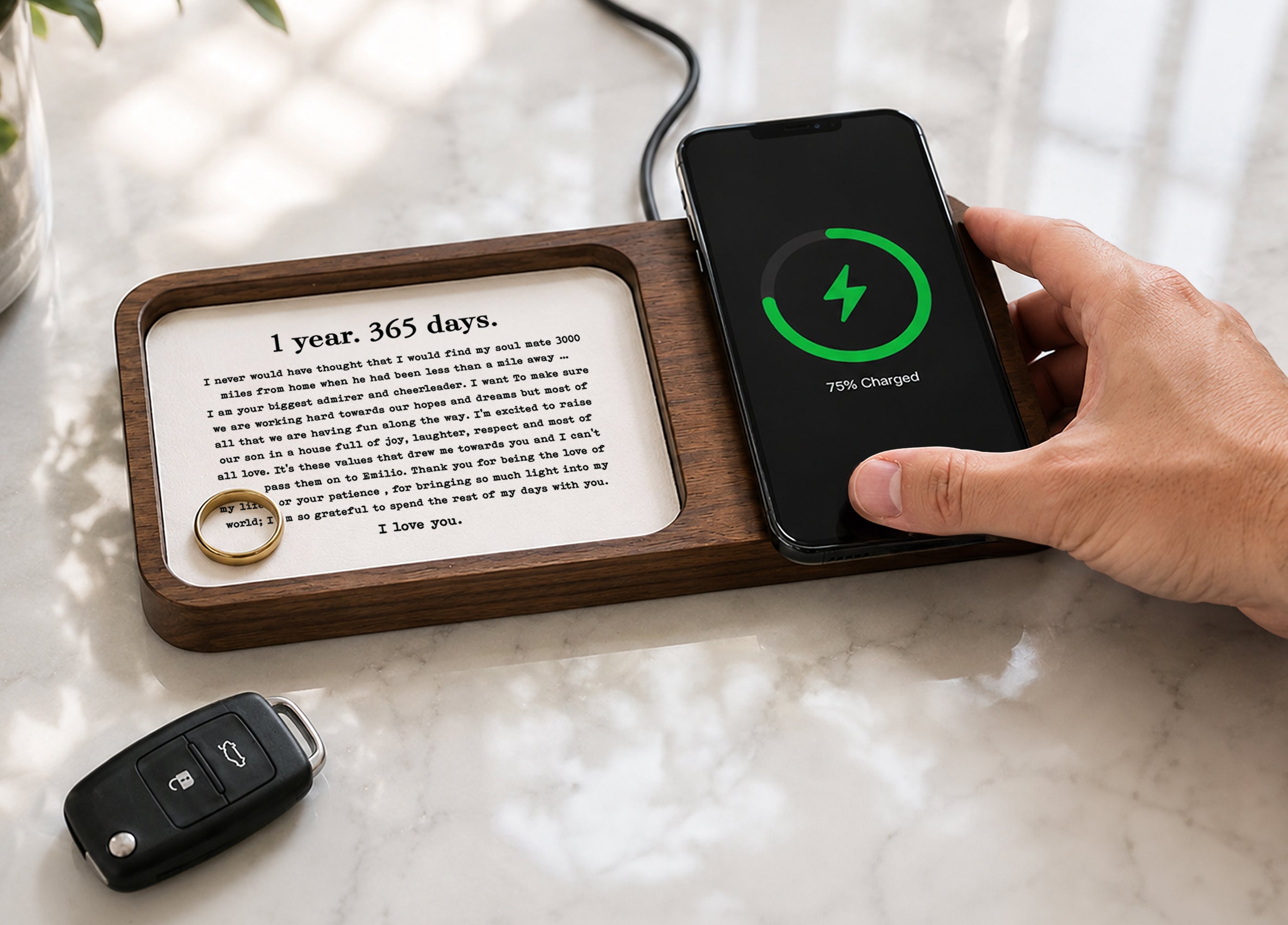 1 Year Anniversary Gifts for Men • Custom Catchall Tray for Paper Anniversary • Paper in Walnut Tray with Initials, Date, Vows, Song Lyrics (Copy)
