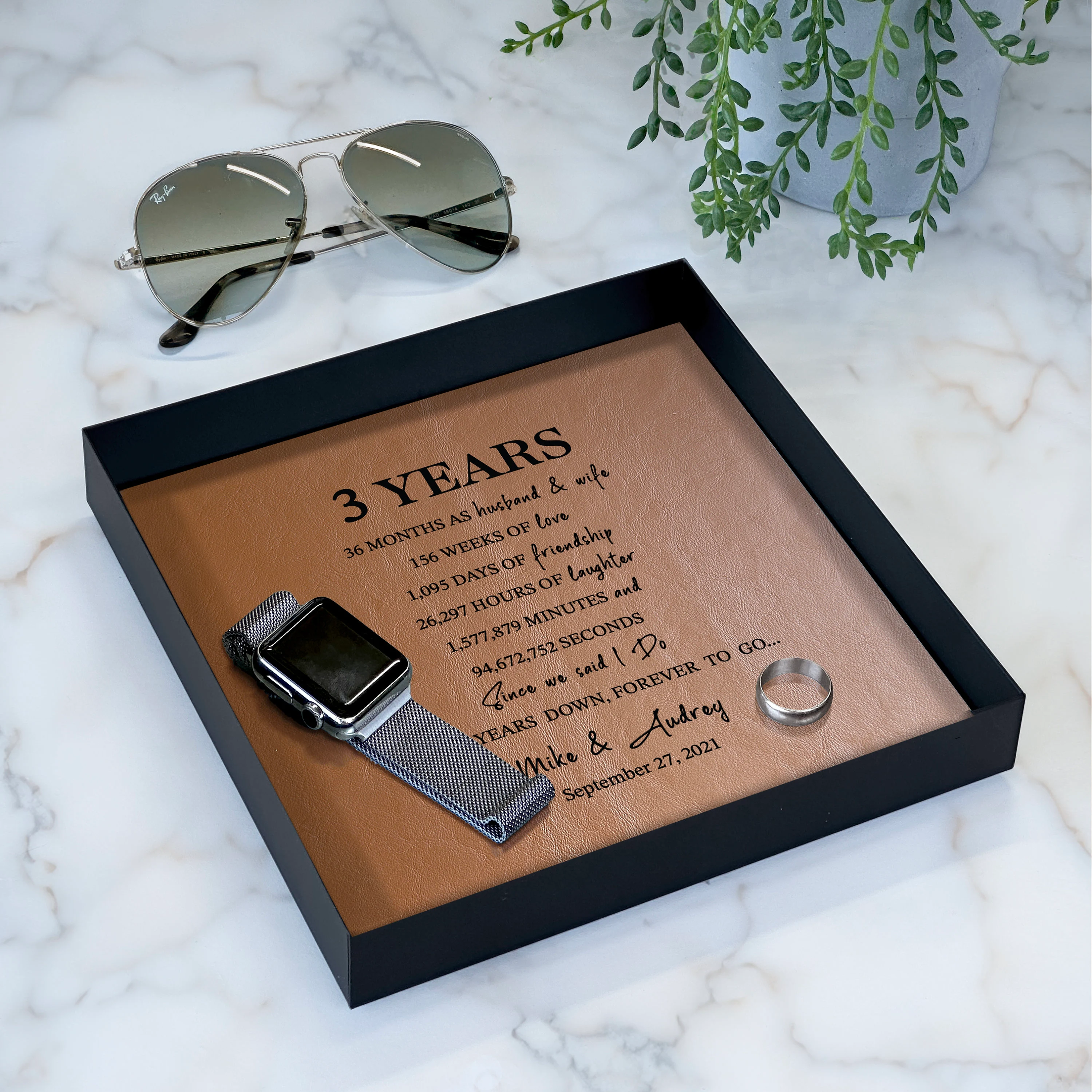 Personalized Leather Tray for Couples - Genuine Leather