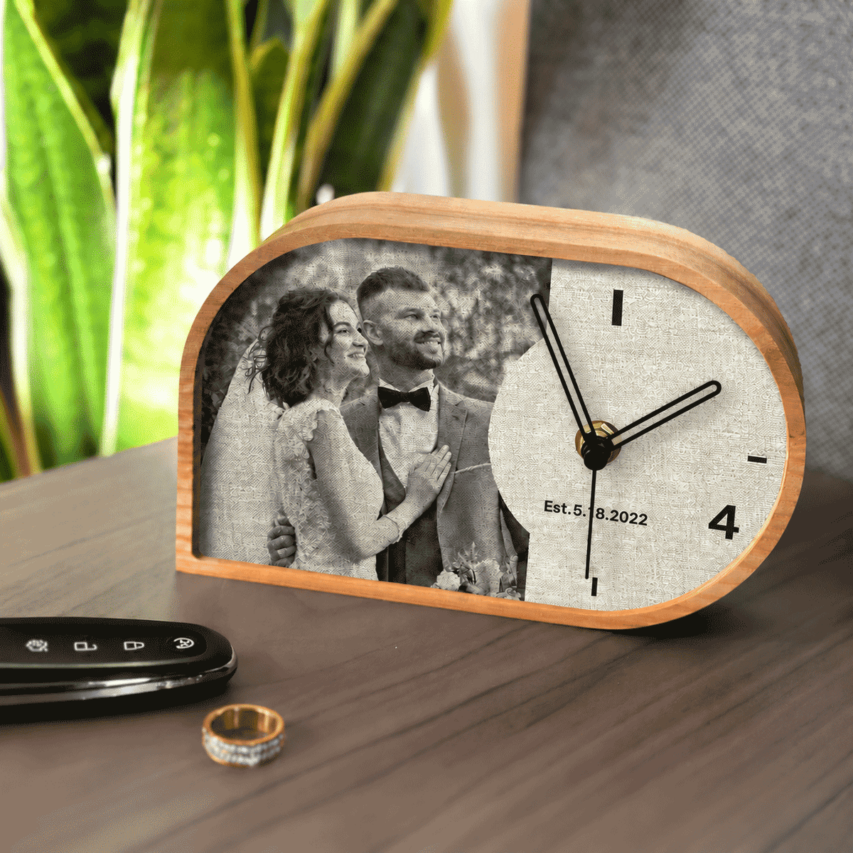 Handmade Personalized Linen Desk Clock - 4th Anniversary Gift for Him & Her