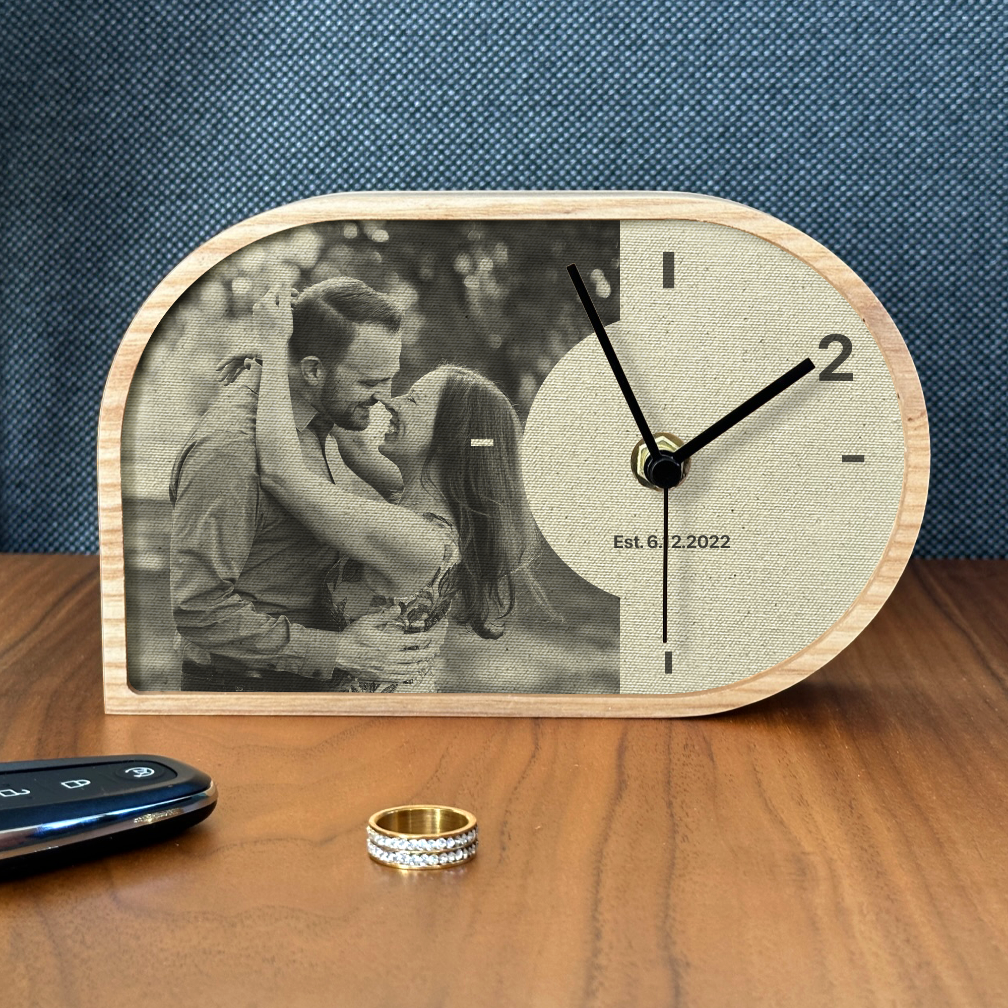 Handmade Desk Clock With customization on cotton for 2nd anniversary