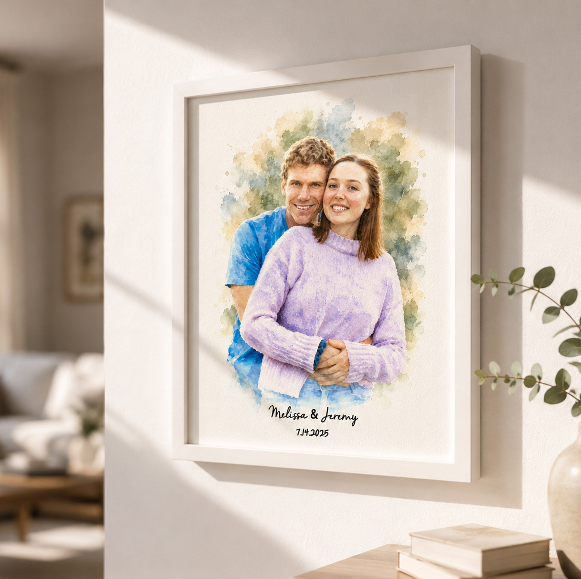 Personalized Watercolor Photo Print - 1st Anniversary Gift for Him & Her - Custom Paper Anniversary Portrait