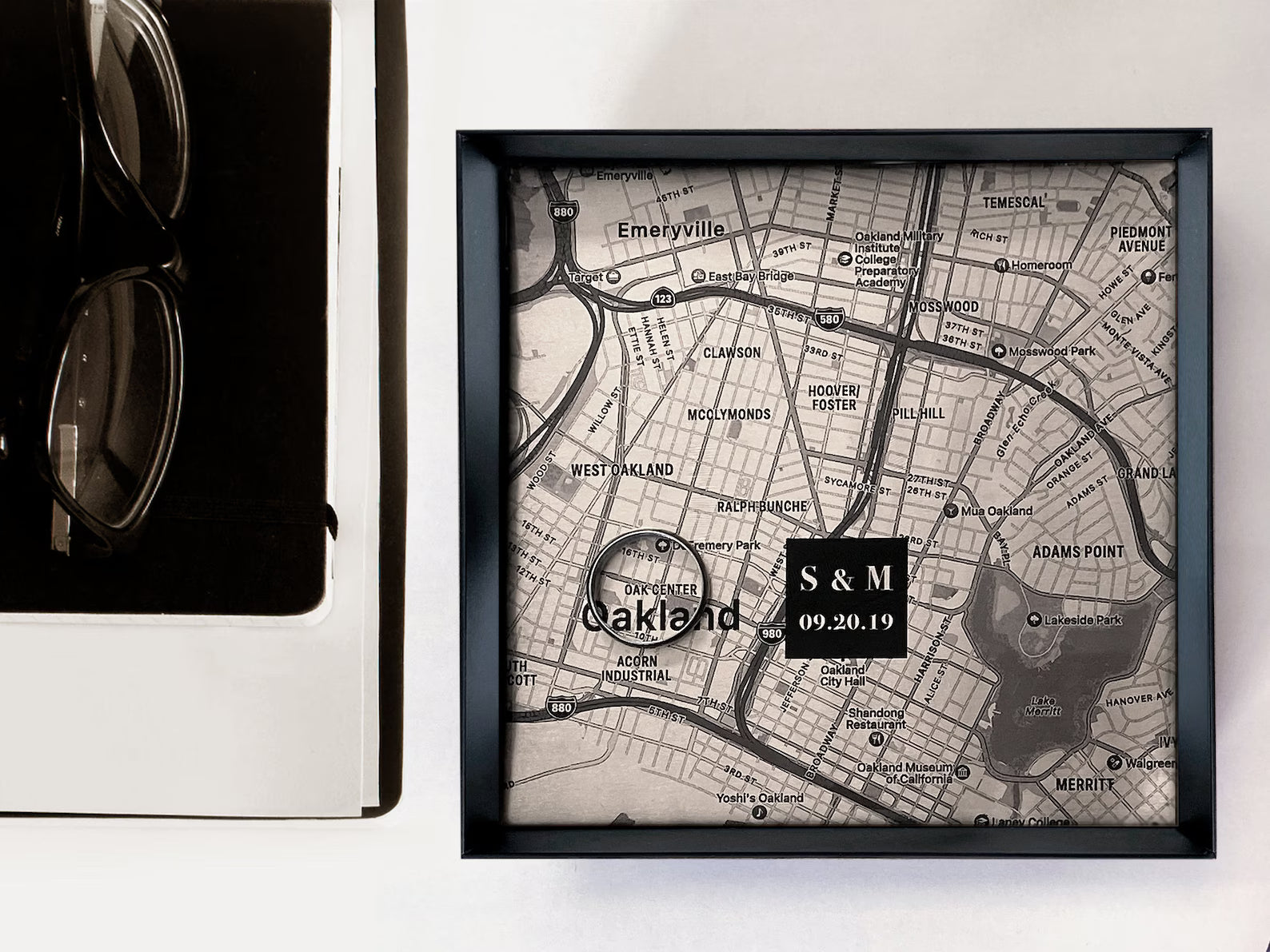 Personalized Steel Map Tray - 11th Anniversary Gift for Him & Her