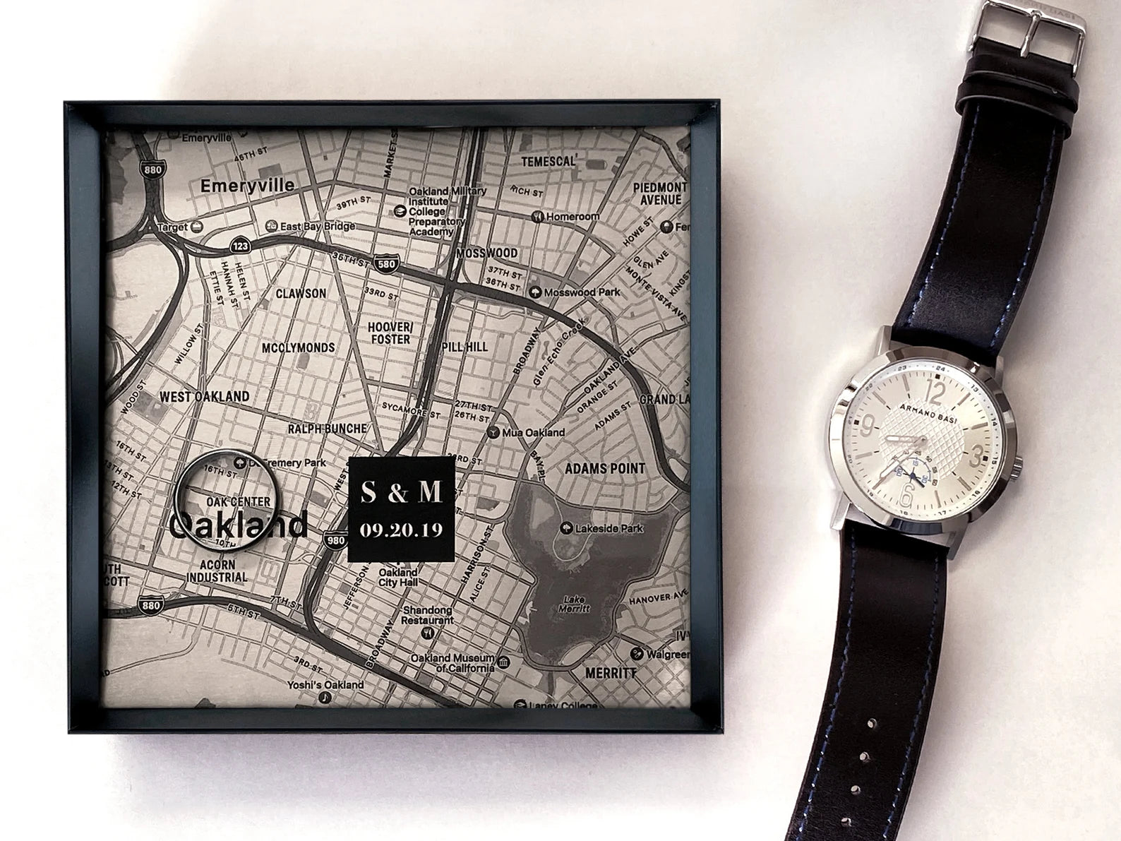 Personalized Map Catchall Tray - 10th Anniversary Gift for Him & Her (Aluminum)
