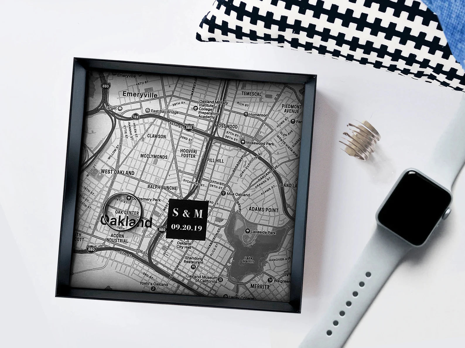 Personalized Map Catchall Tray - 10th Anniversary Gift for Him & Her (Aluminum)