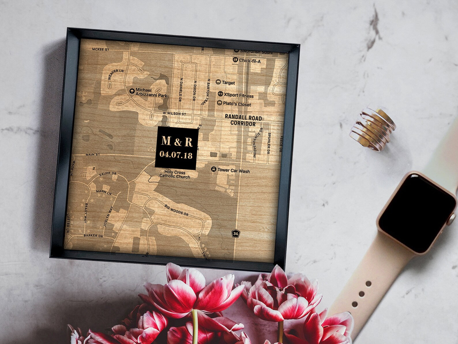 Wood Map Tray - 5th Anniversary Gift for Her - Personalized Wood Anniversary Gift for Wife