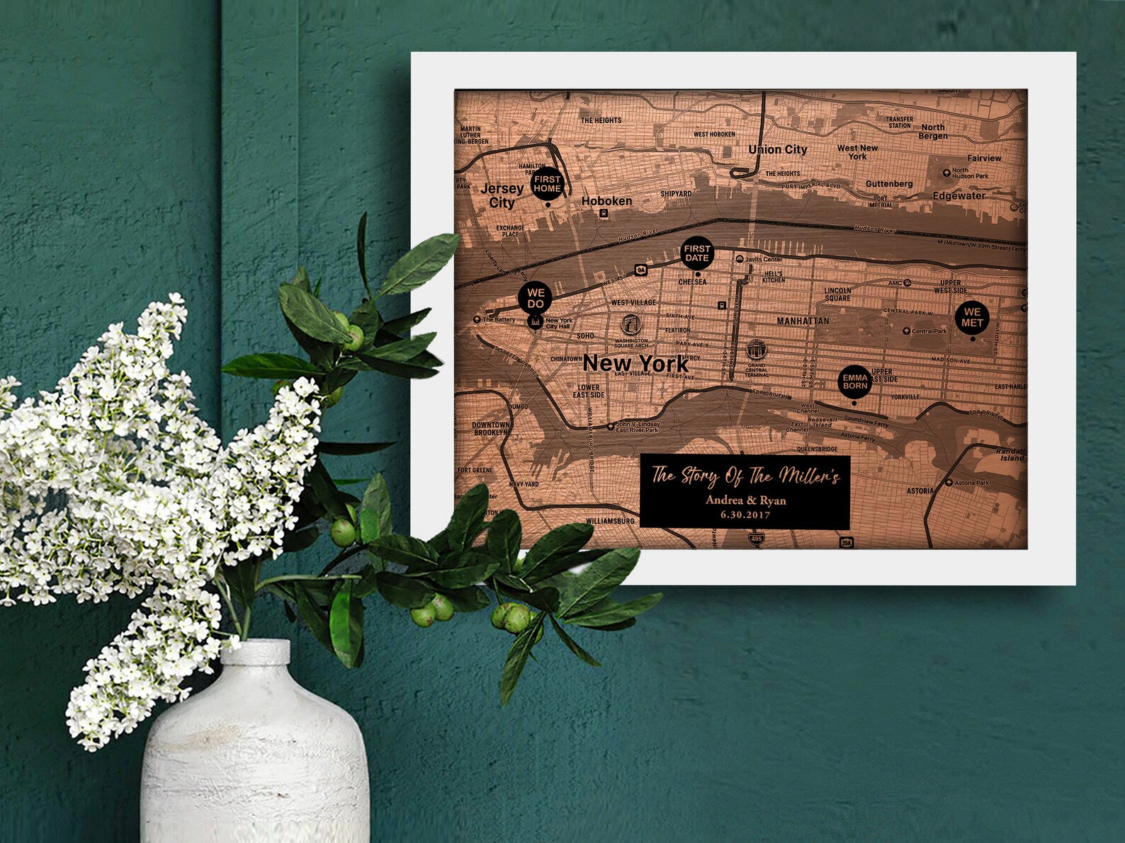Personalized Copper Push Pin Map - 22nd Anniversary Gift for Him & Her