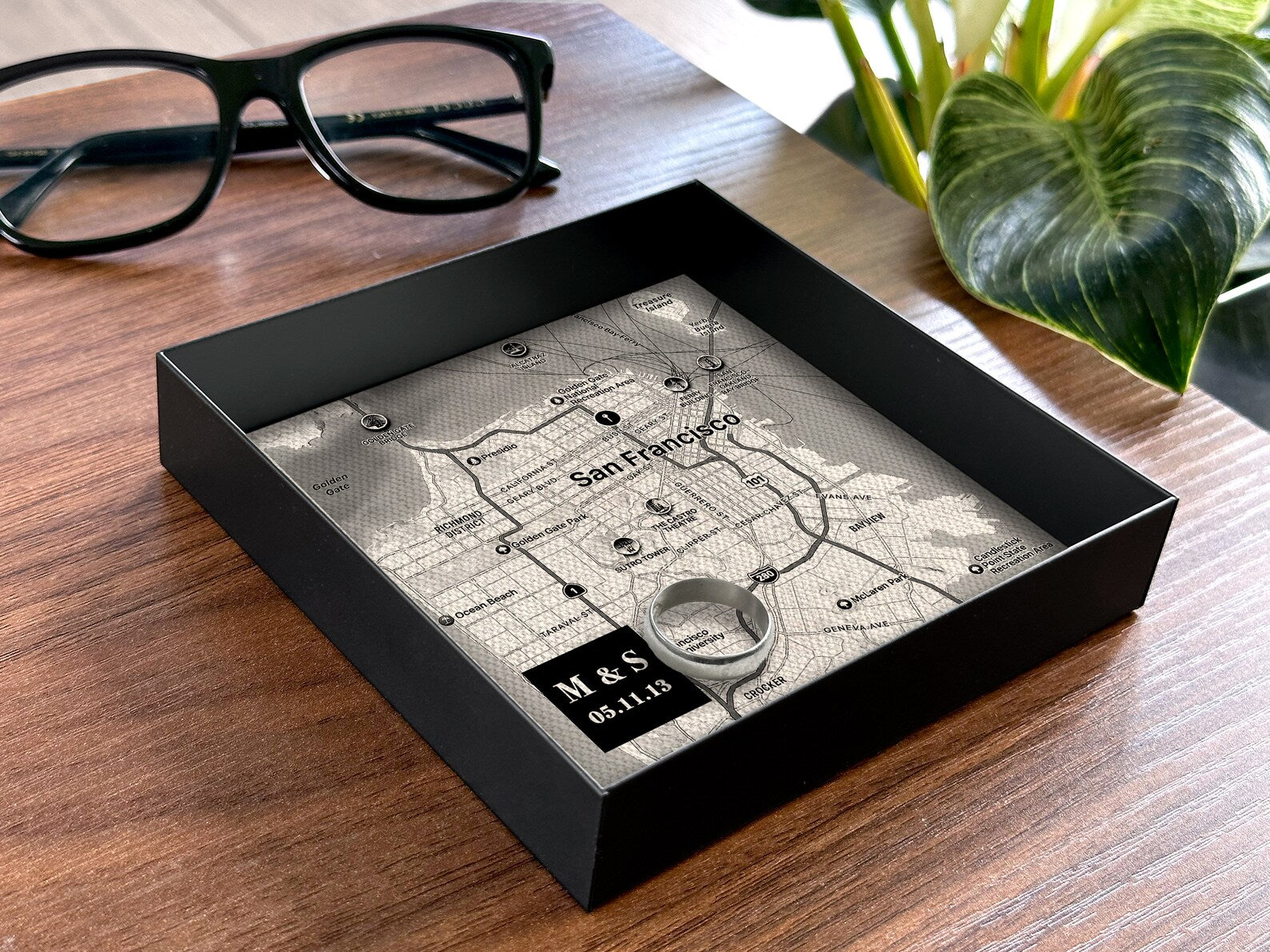 Personalized Cotton Map Tray - 2nd Anniversary Gift for Him & Her
