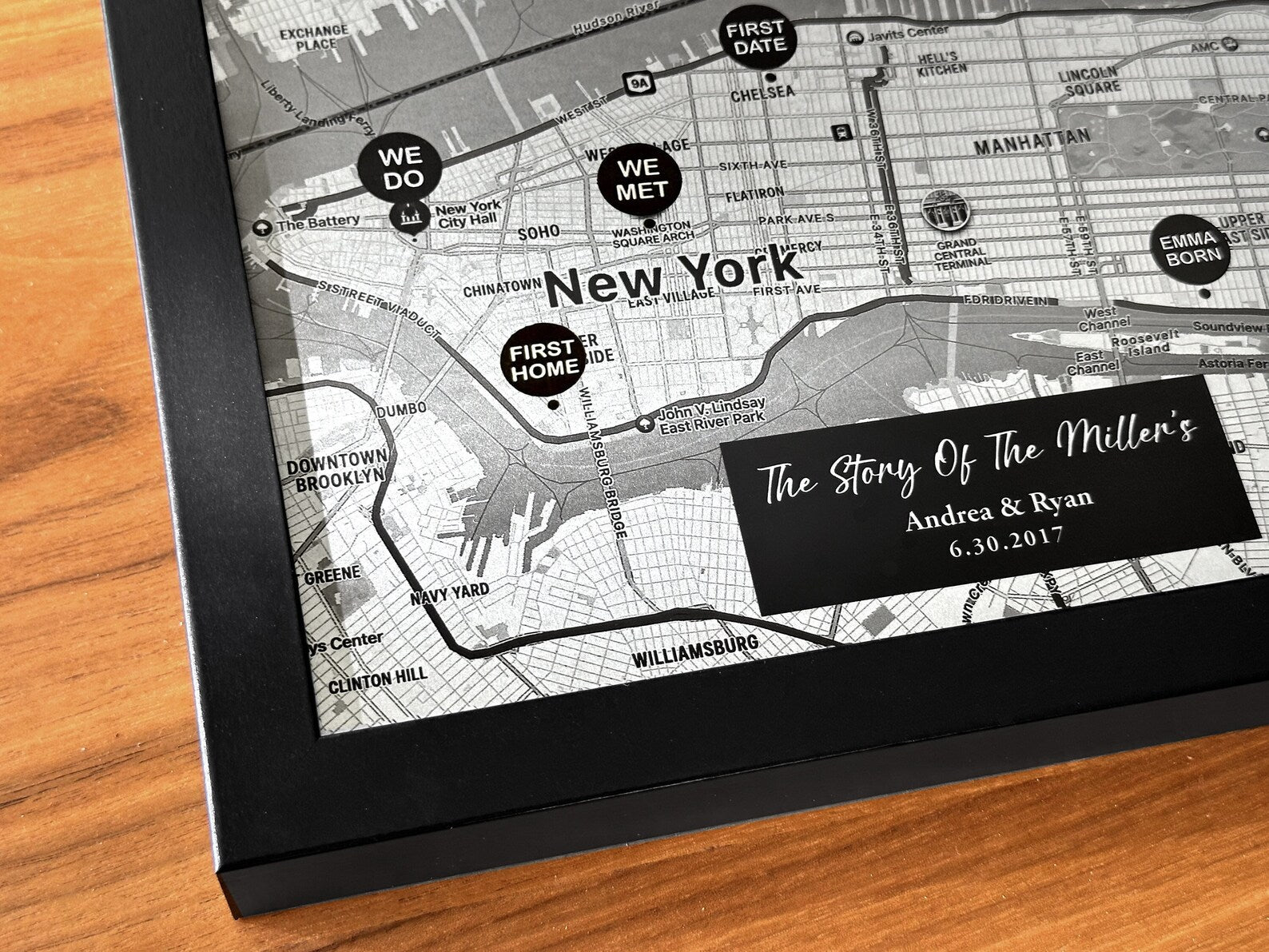Steel Map with Custom Location Pins - 11th Anniversary Gift for Him & Her - Steel Wedding Anniversary Present