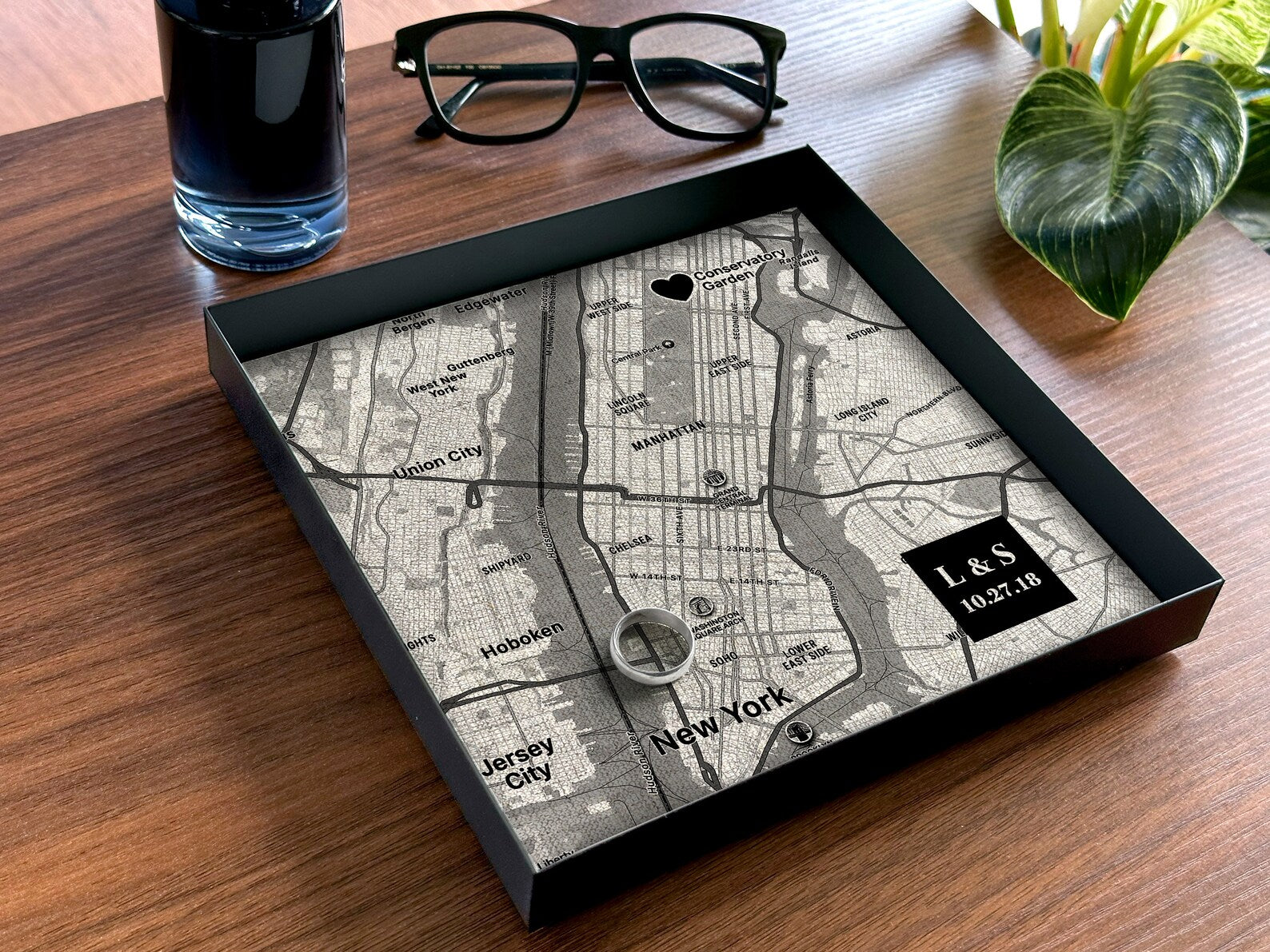 Personalized Linen Map Tray - 4th Anniversary Gift