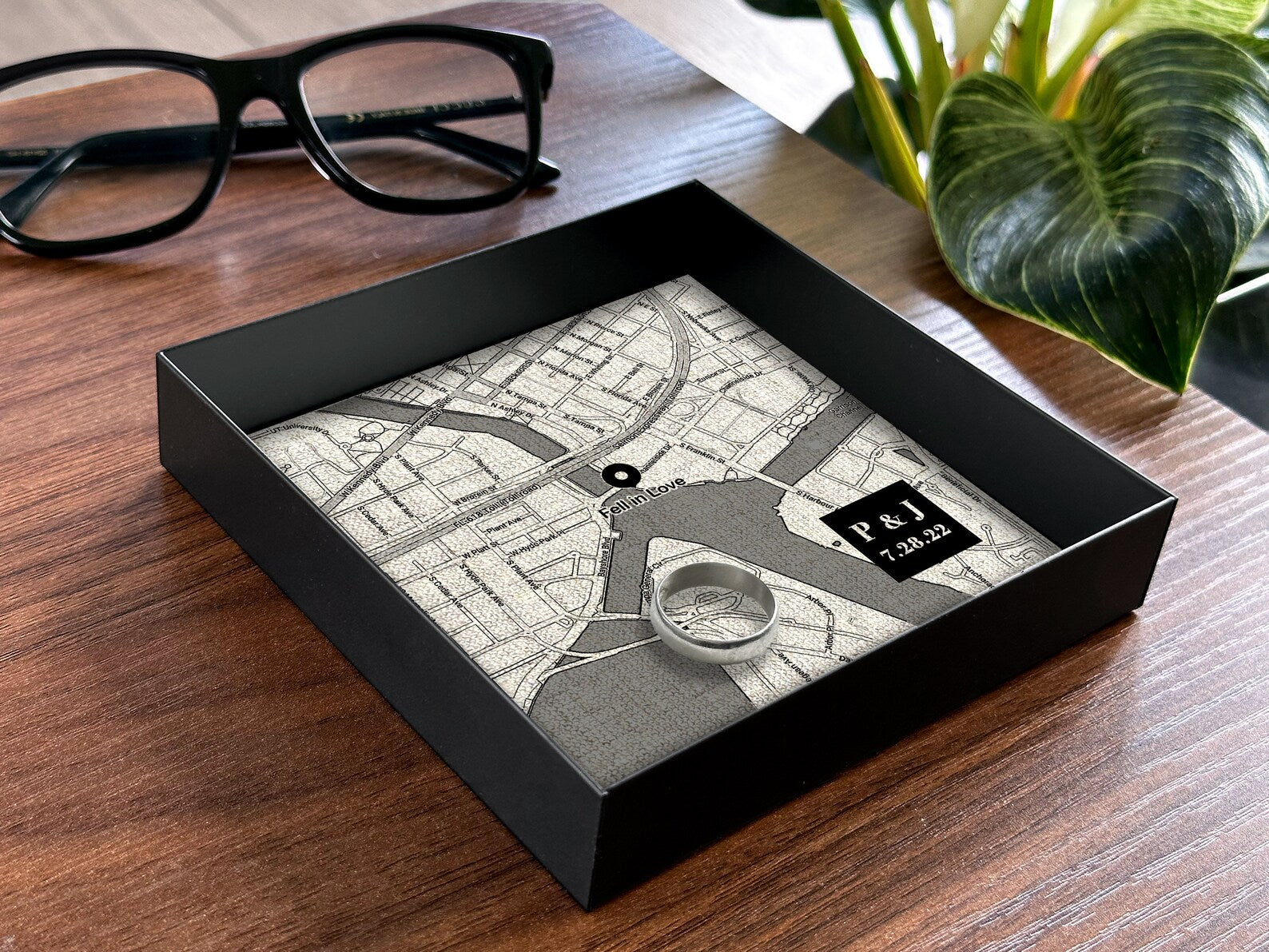 Personalized Linen Map Tray - 4th Anniversary Gift