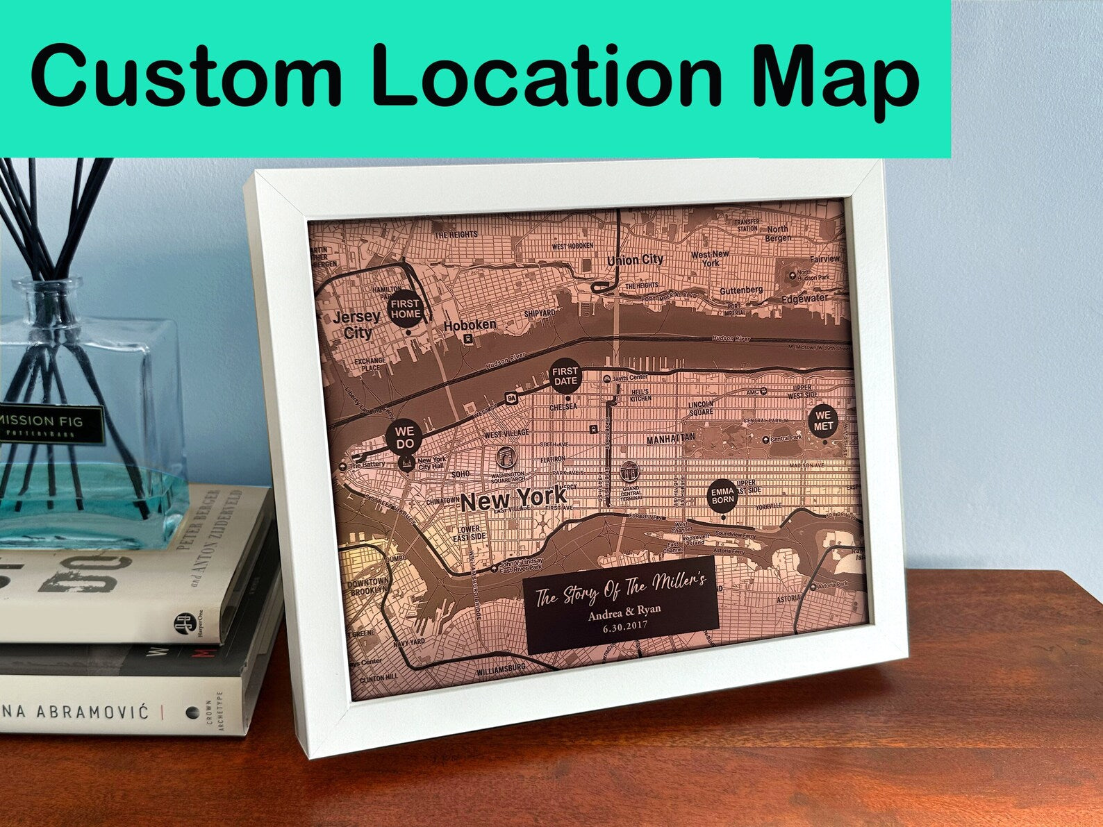 Personalized Copper Push Pin Map - 22nd Anniversary Gift for Him & Her
