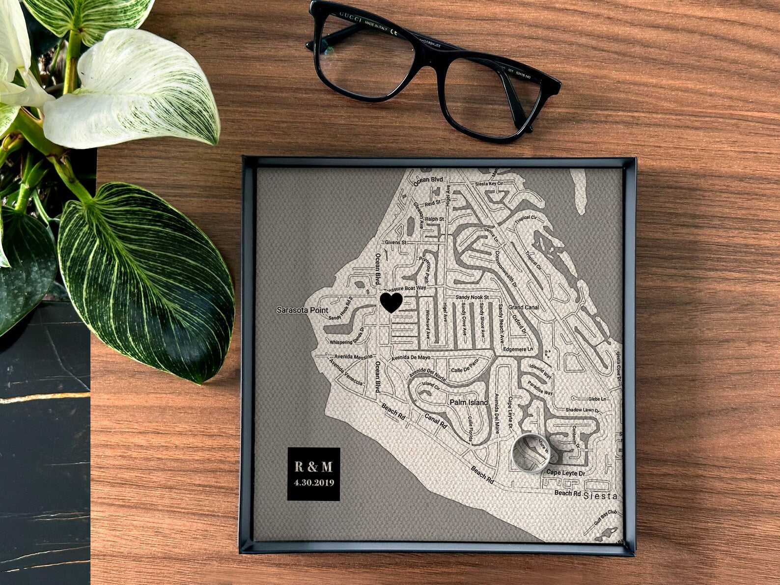 Personalized Cotton Map Tray - 2nd Anniversary Gift for Him & Her