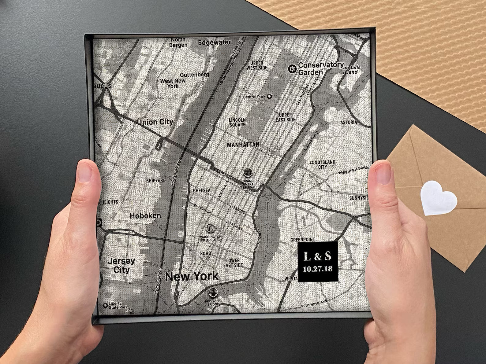 Personalized Linen Map Tray - 12th Anniversary Gift for Him & Her