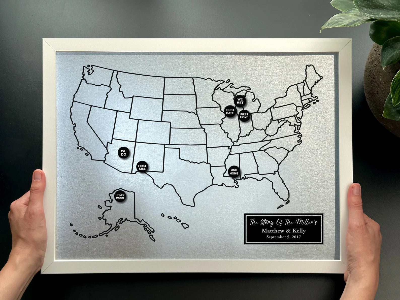Personalized Steel Magnet Pin Map - 11th Anniversary Gift for Him & Her
