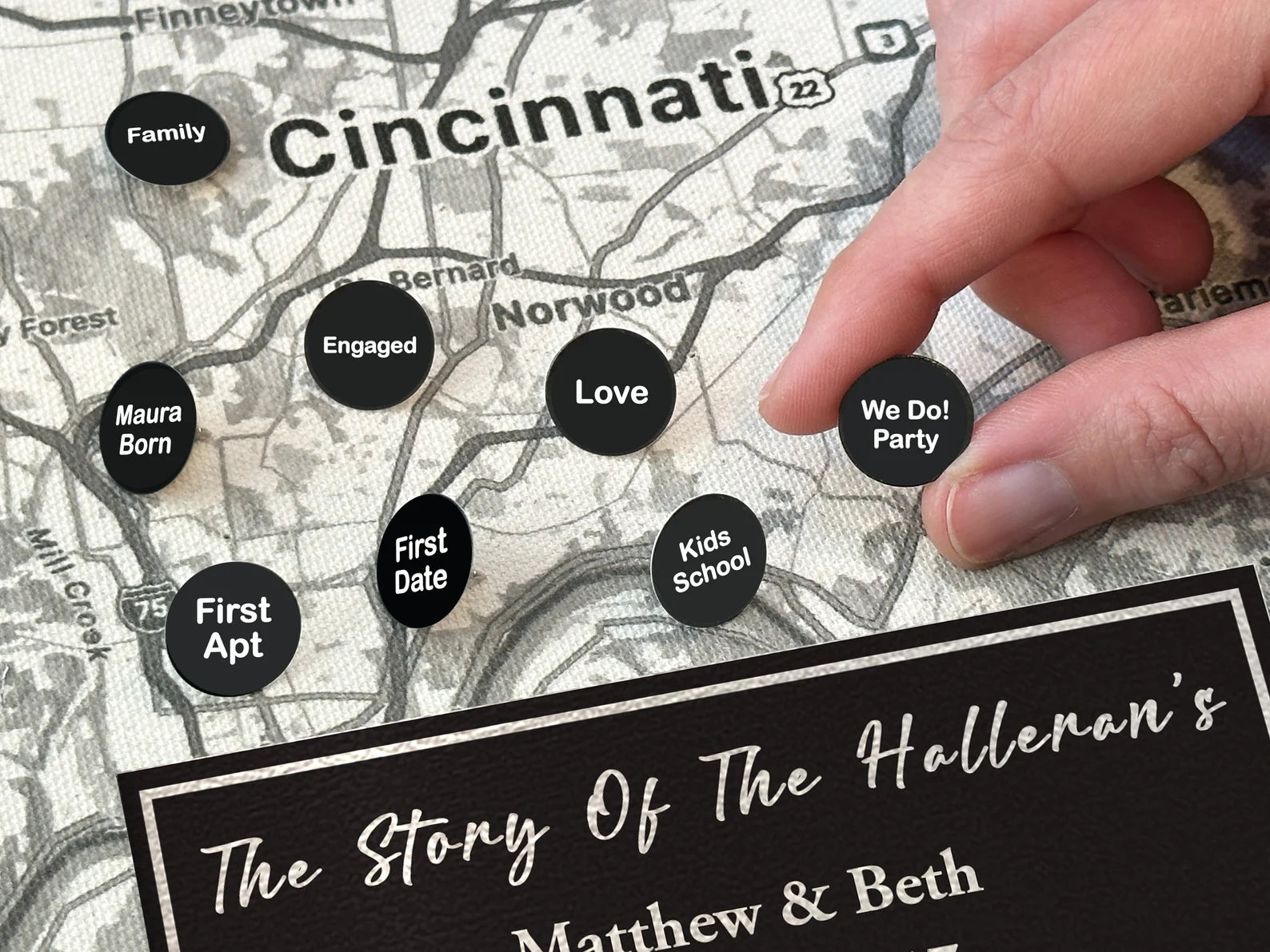 Personalized Linen Push Pin Map - 4th Anniversary Gift, Custom Travel Map with Pins for Him & Her