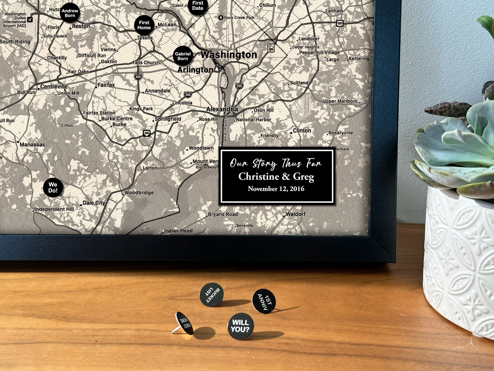 Personalized Cotton Push Pin Map - 2nd Anniversary Gift for Him & Her