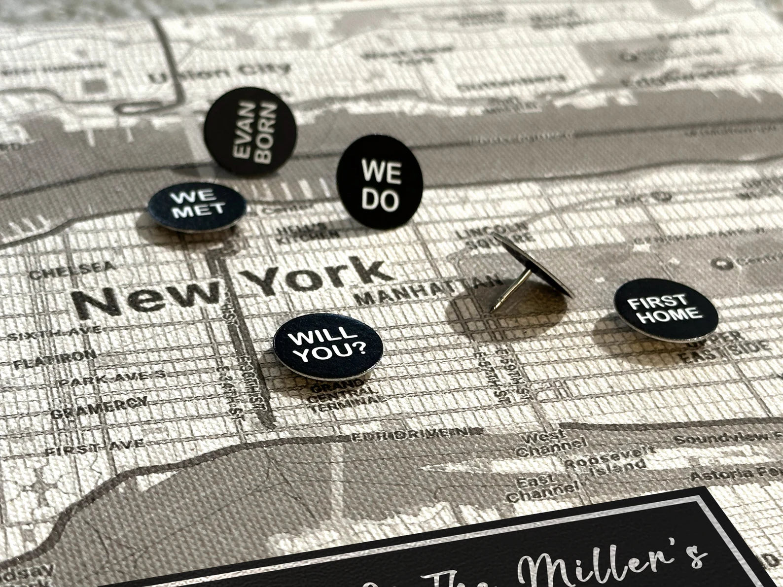 Personalized Linen Push Pin Map - 4th Anniversary Gift, Custom Travel Map with Pins for Him & Her