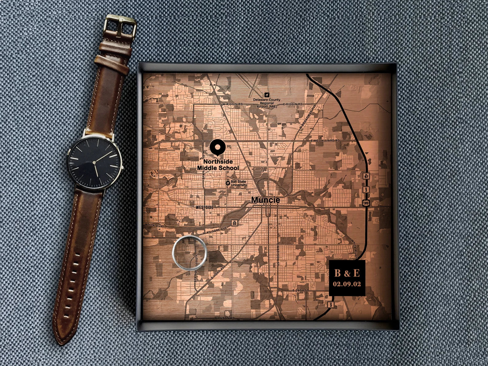 Personalized Copper Map Tray - 22nd Anniversary Gift for Him & Her