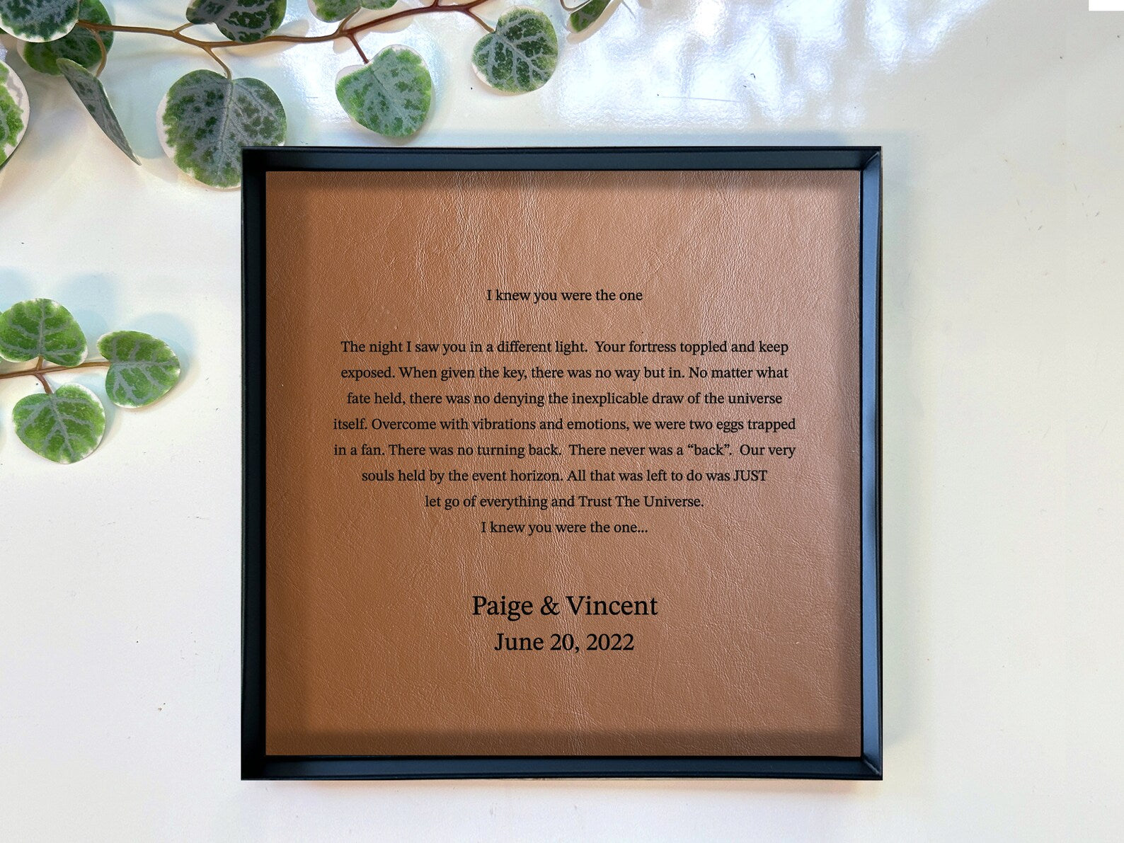 Personalized Genuine Leather Tray - 3rd Anniversary Gift for Him & Her | Custom Wording