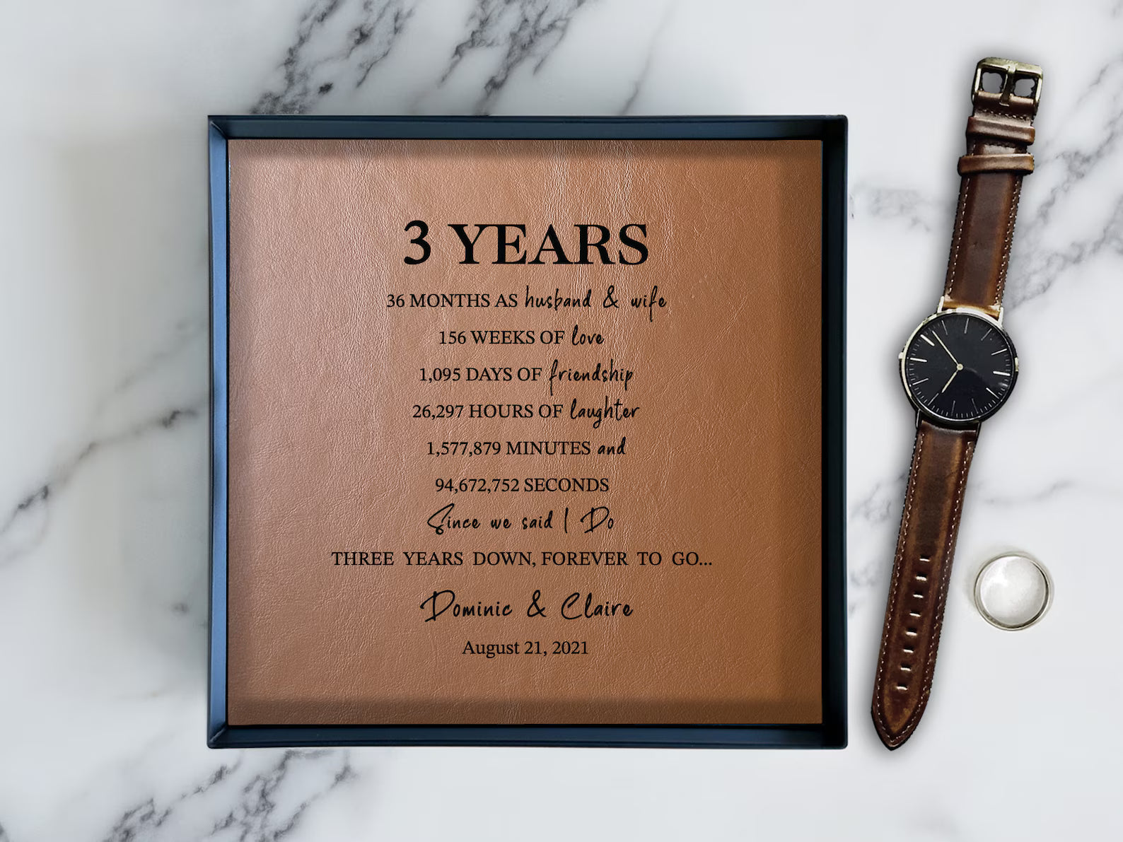 Personalized Genuine Leather Tray - 3rd Anniversary Gift for Him & Her | Custom Wording