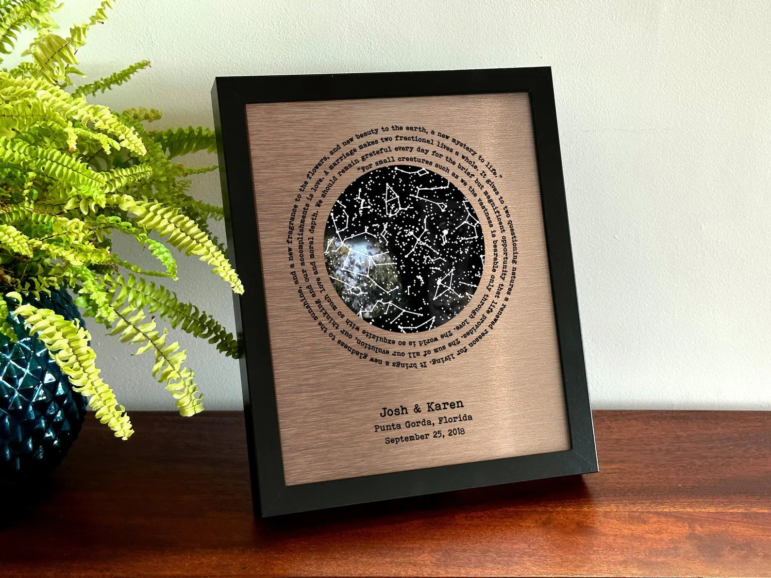 Personalized Bronze Star Map - 8th Anniversary Gift for Him & Her - Glow in the Dark Wall Art