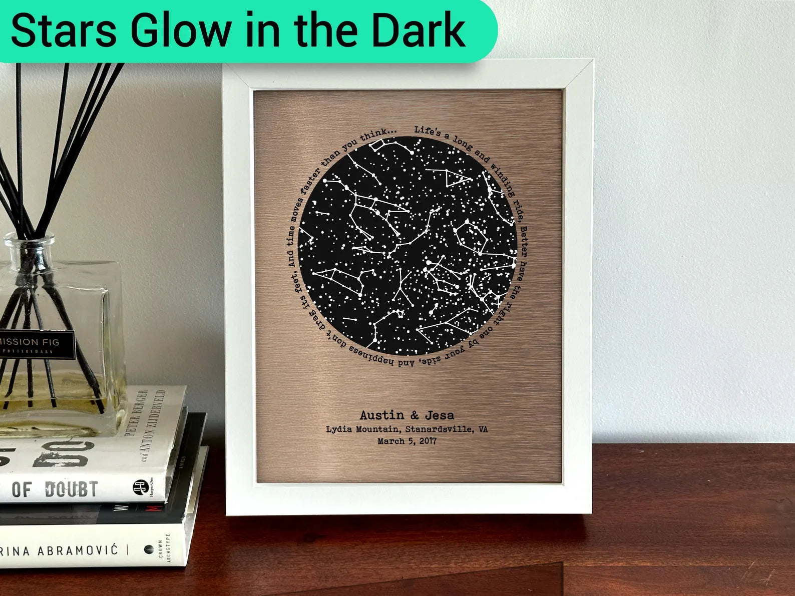Personalized Bronze Star Map - 8th Anniversary Gift for Him & Her - Glow in the Dark Wall Art