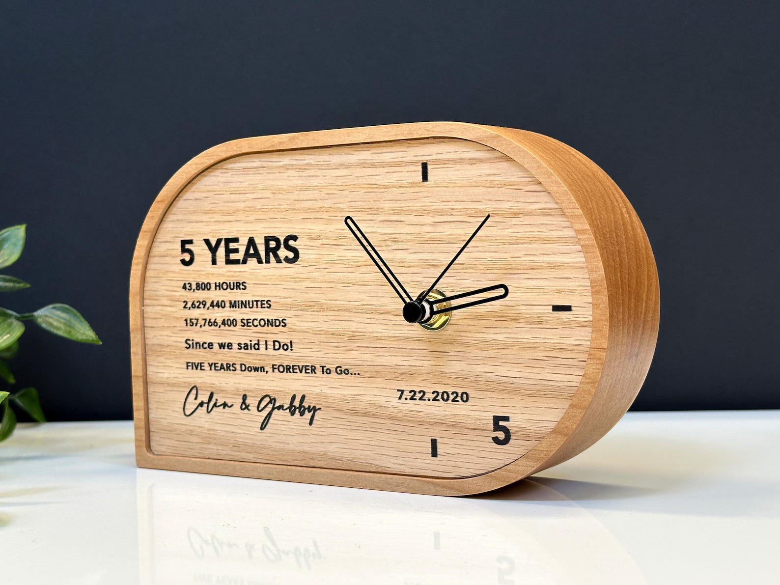 Wood Anniversary Gift - Personalized 5th Anniversary Natural Wood Desk Clock - 5 Year Wedding Anniversary Gift for Him & Her