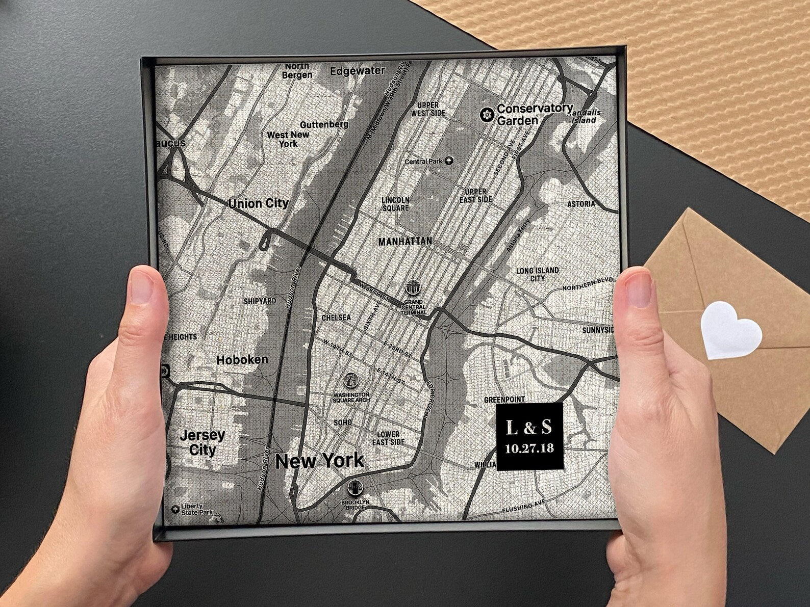 Personalized Linen Map Tray - 4th Anniversary Gift