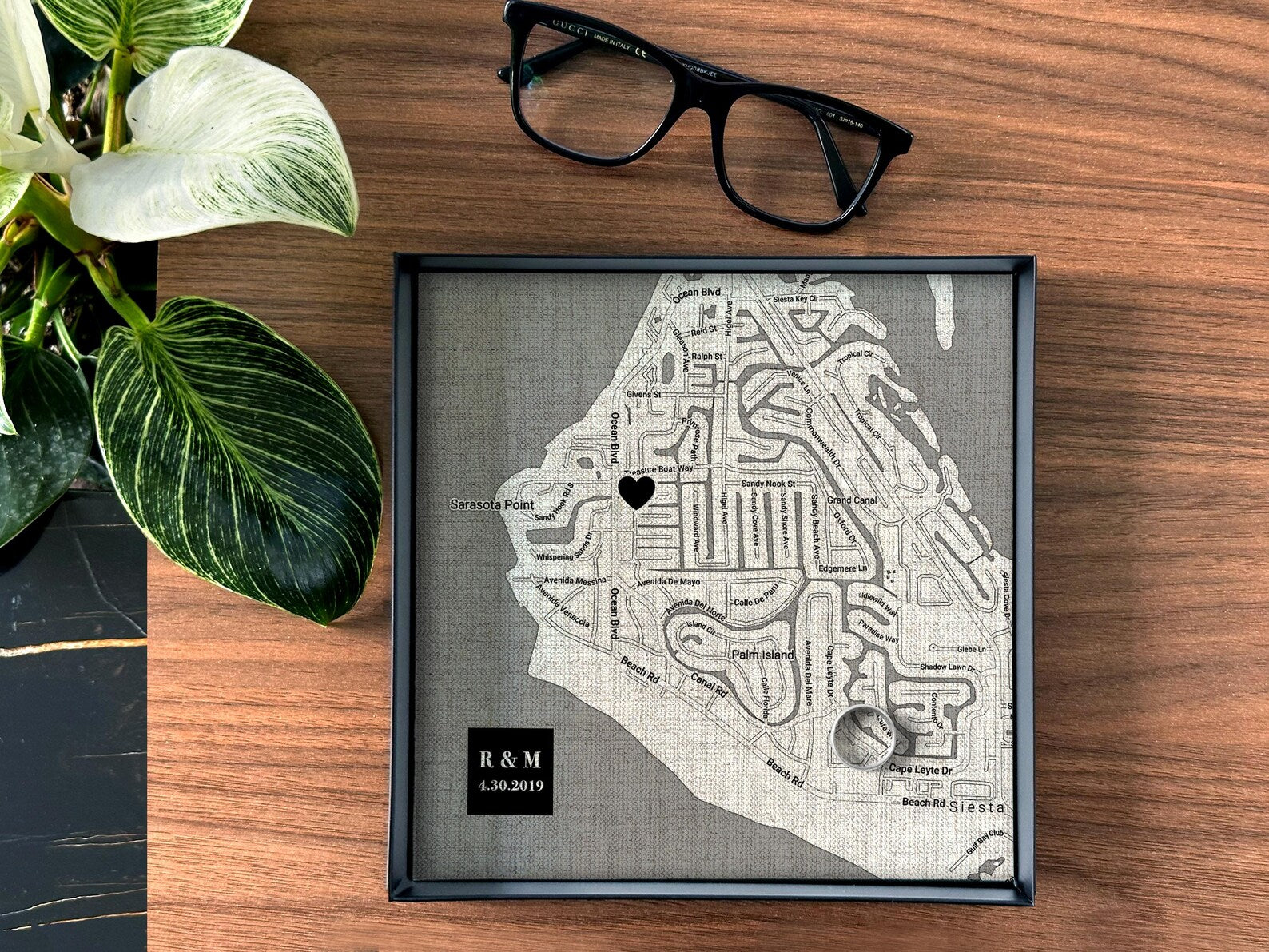 Personalized Linen Map Tray - 4th Anniversary Gift