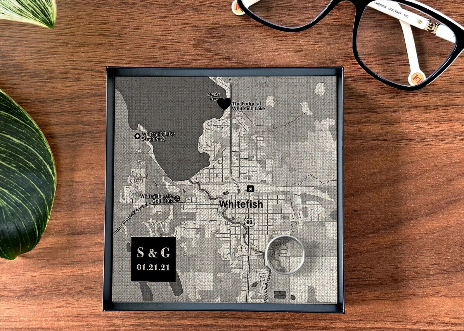 Personalized Linen Map Tray - 12th Anniversary Gift for Him & Her