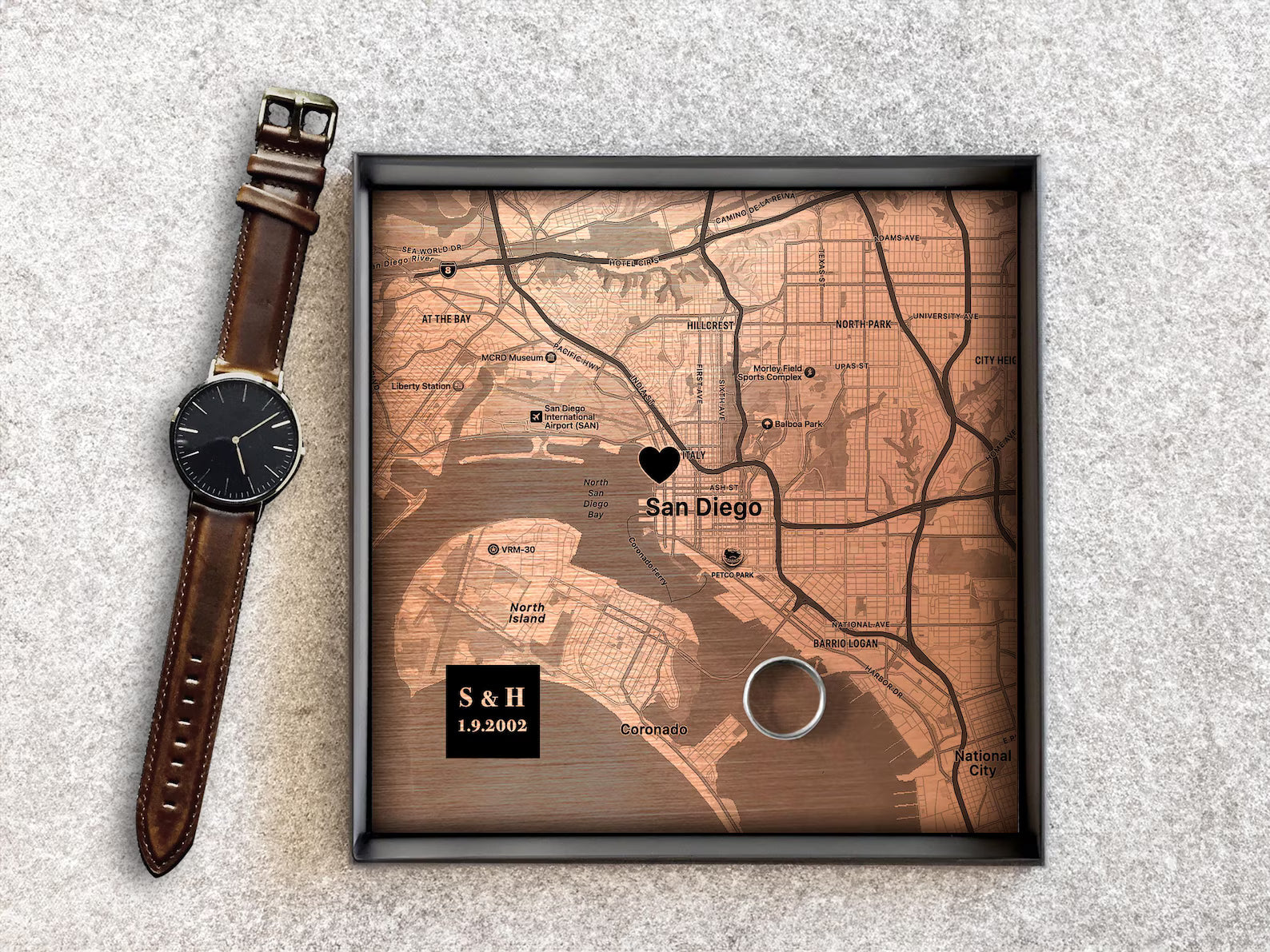 Personalized Copper Map Tray - 7th Anniversary Gift for Him & Her