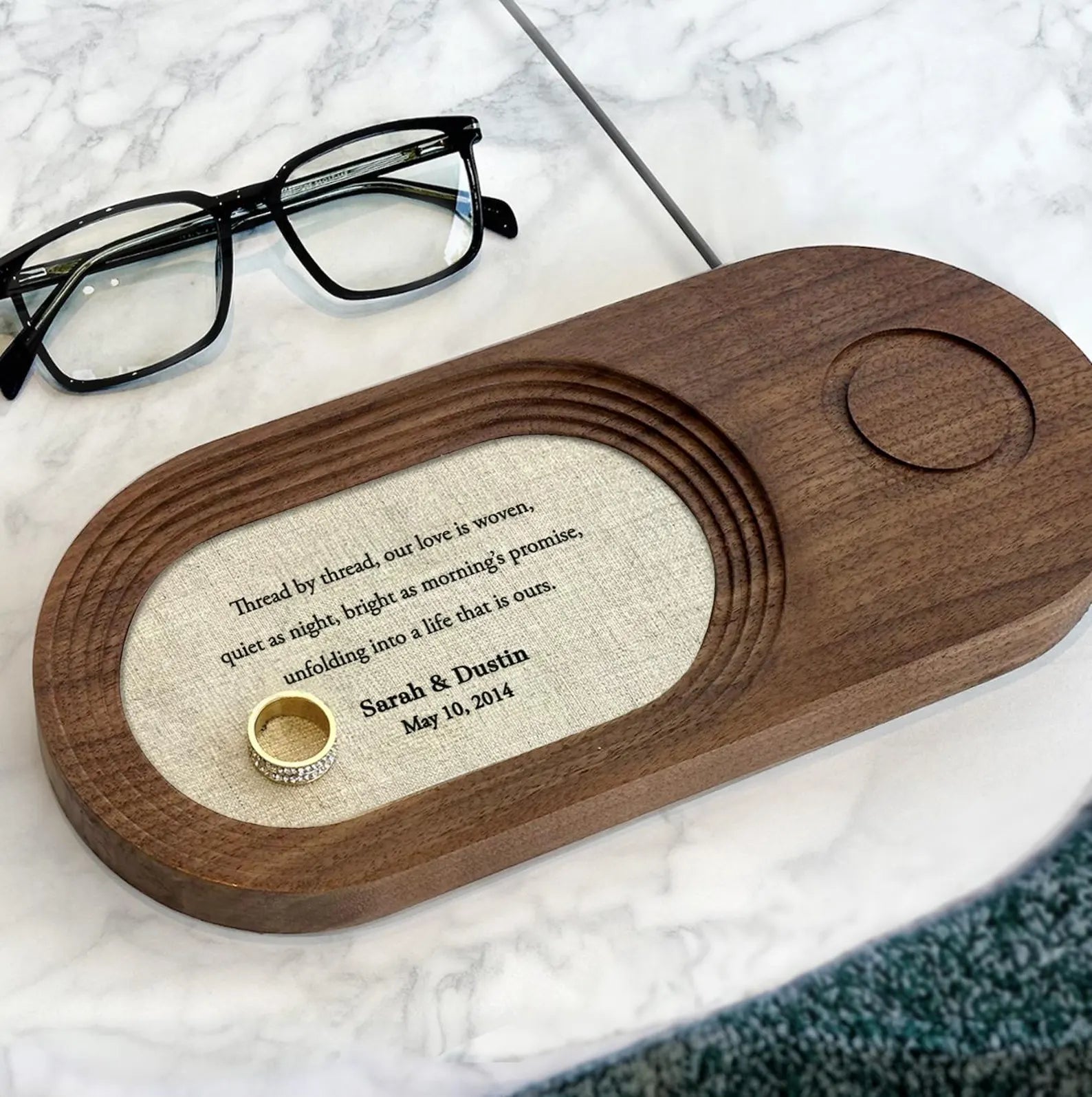 Personalized Linen Charging Tray - 12th Anniversary Gift for Him & Her | Optional Wireless Charger