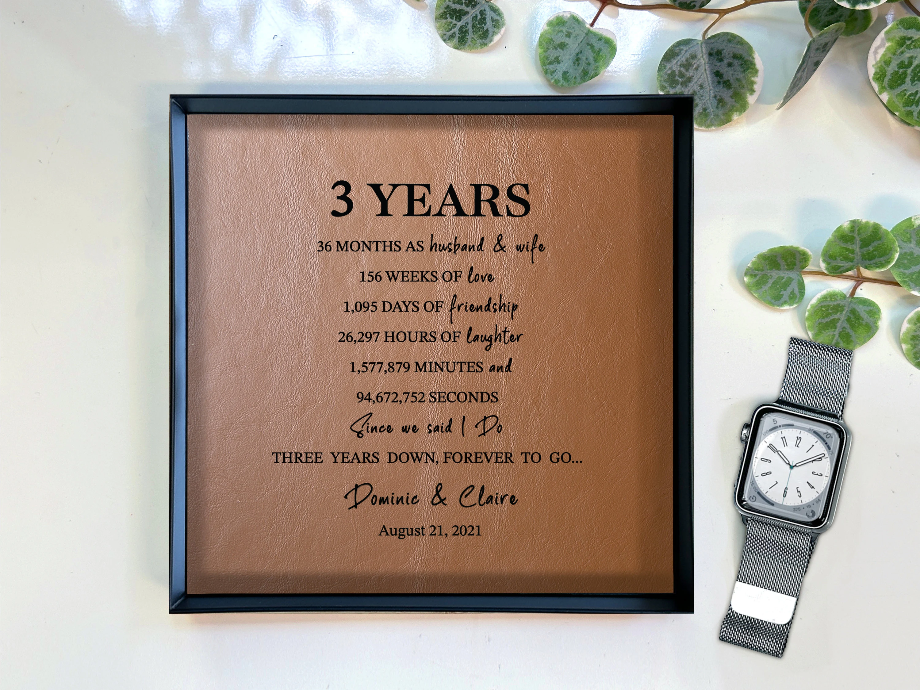 Personalized Leather Tray for Couples - Genuine Leather