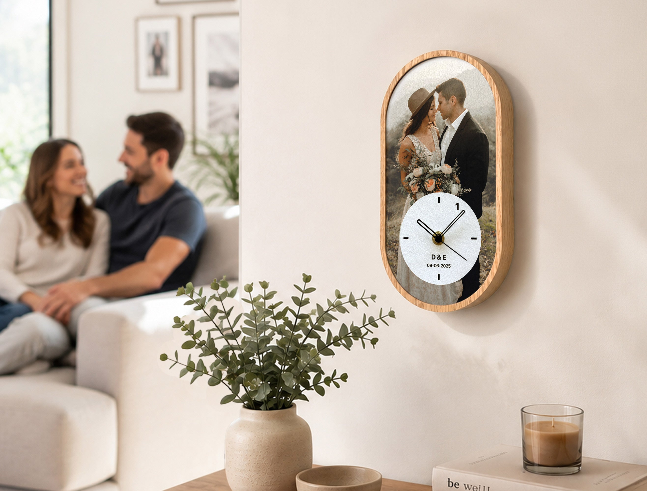 Personalized Photo Wall Clock - 17th Anniversary Gift for Him & Her - Custom Furniture Anniversary Wood Clock