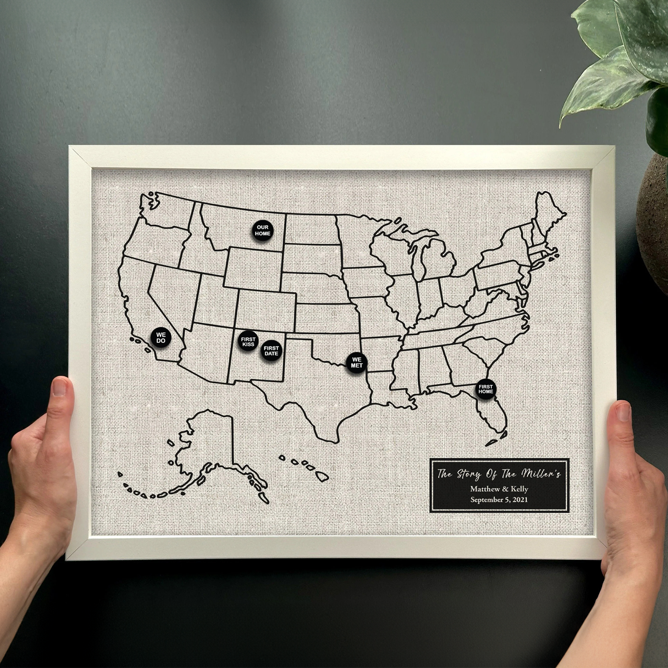 Linen Map with Custom Location Push Pins