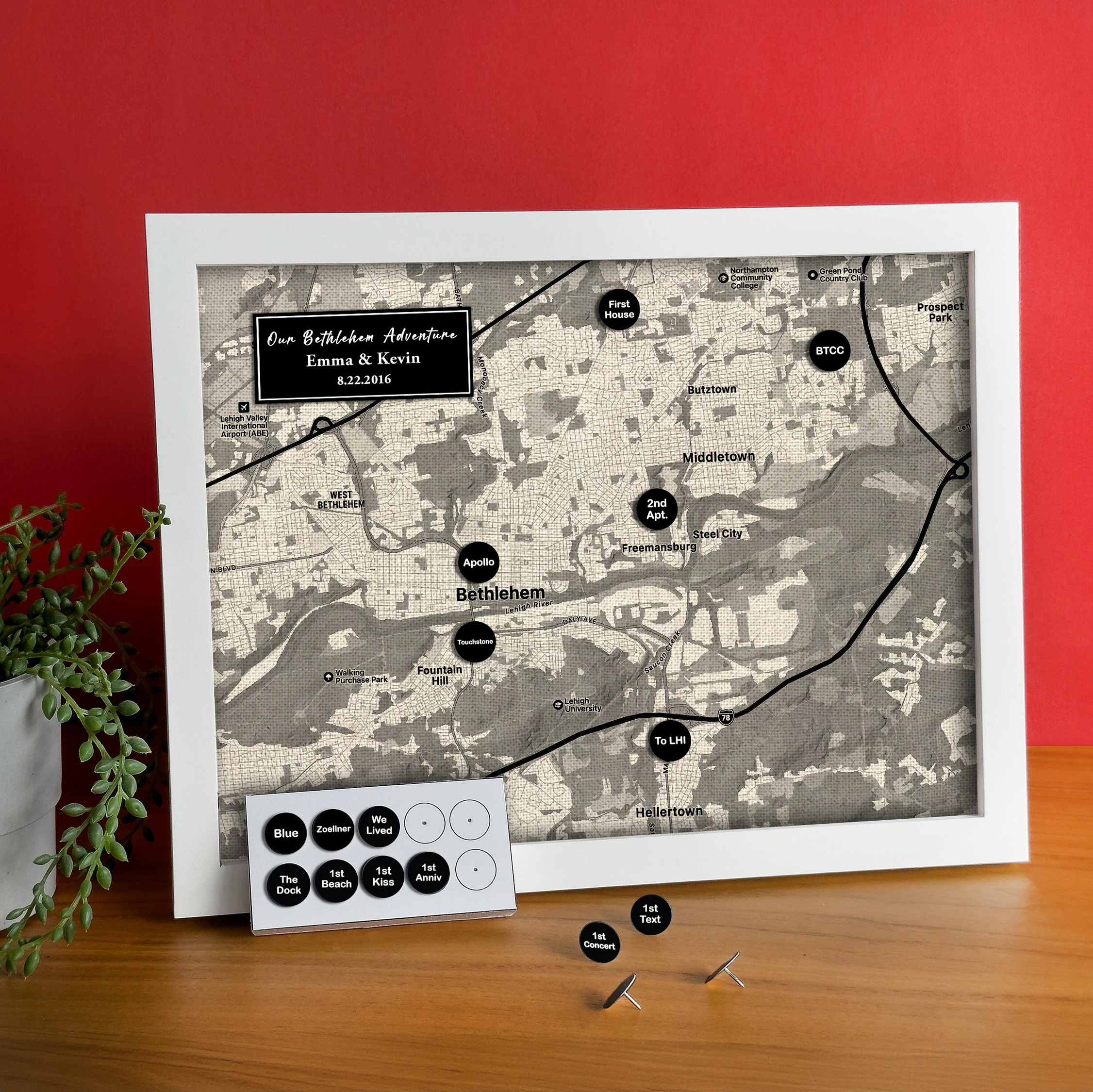 Linen Map with Custom Location Push Pins