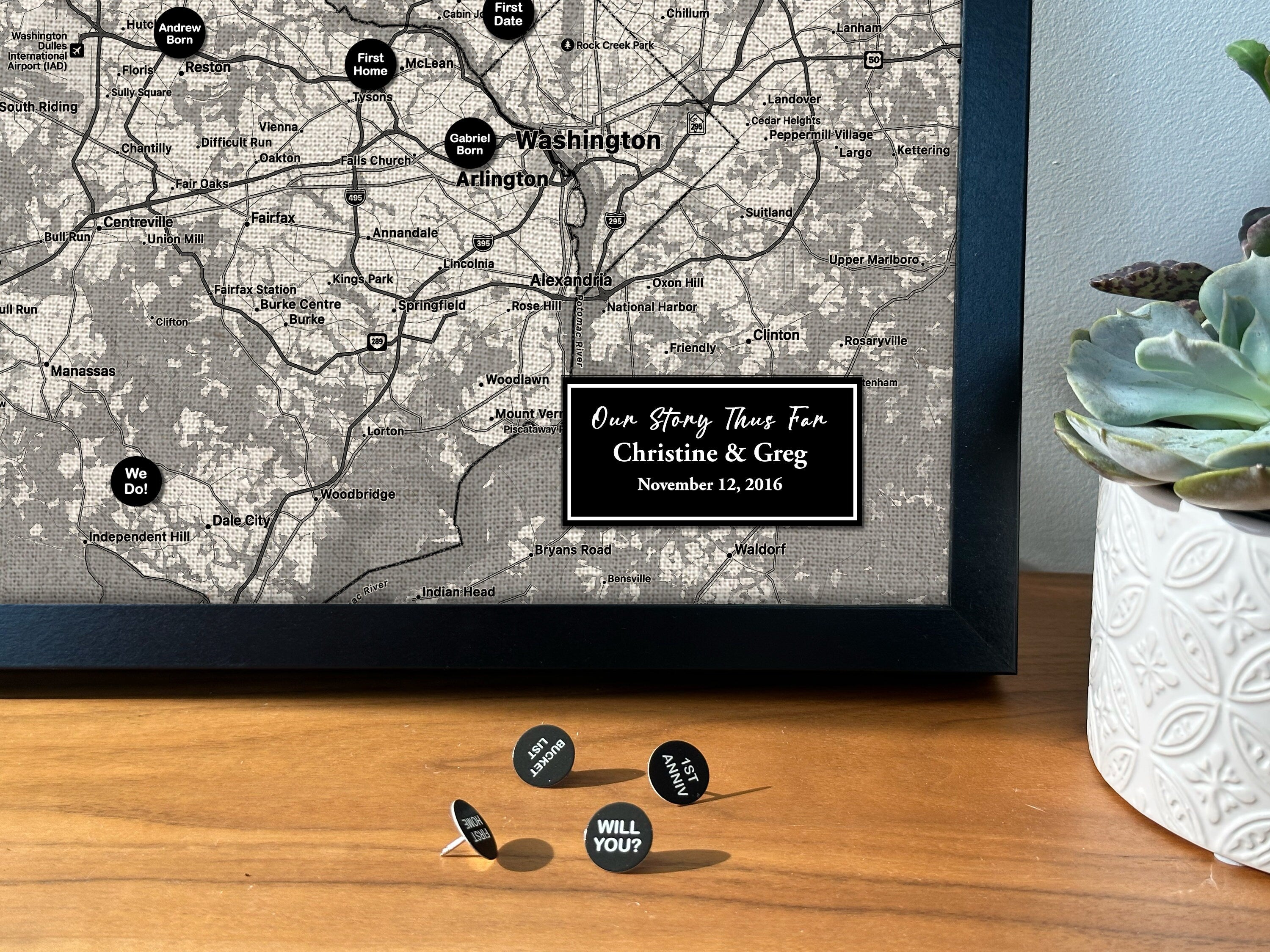 Linen Map with Custom Location Push Pins