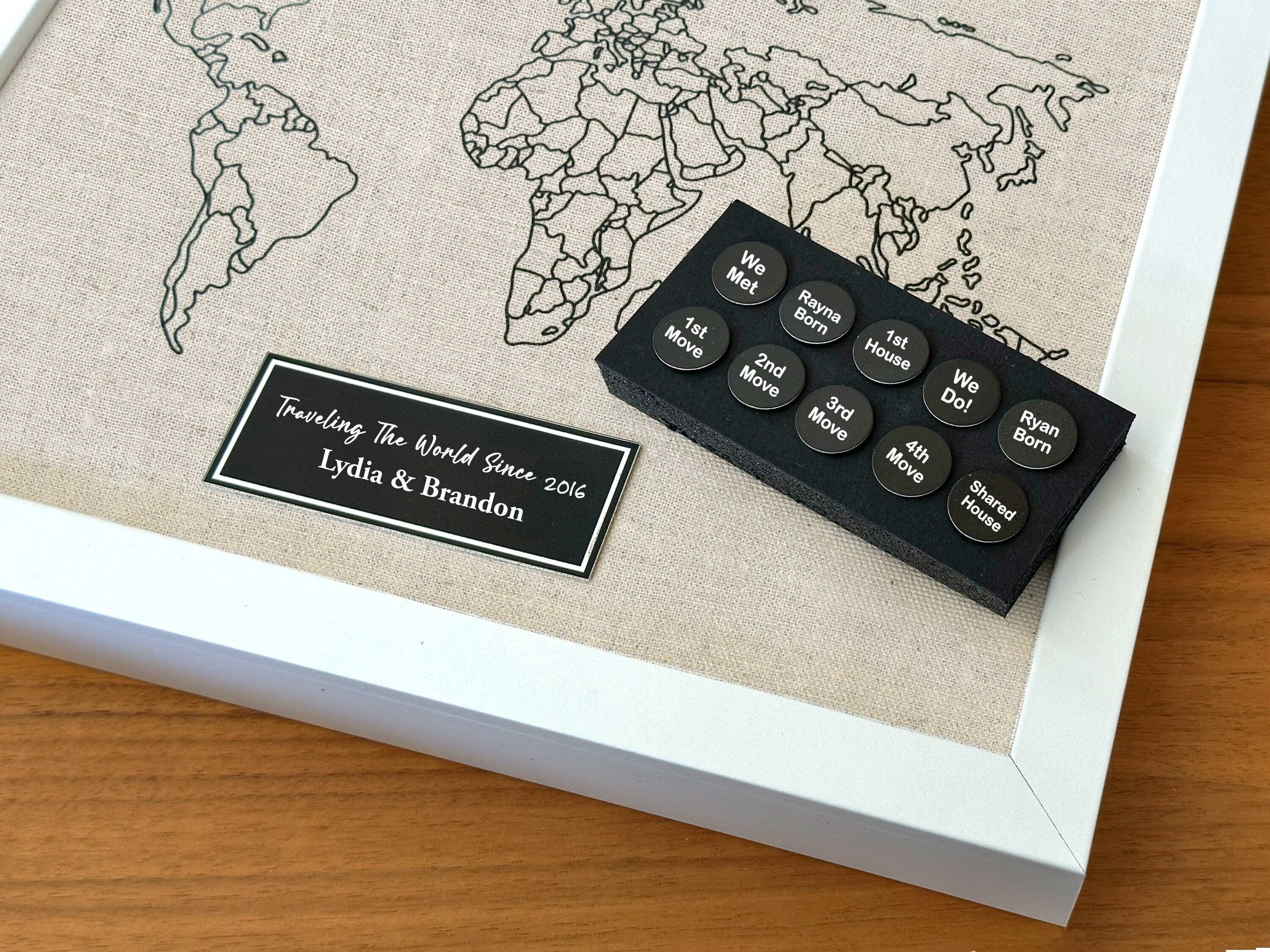 Linen Map with Custom Location Push Pins