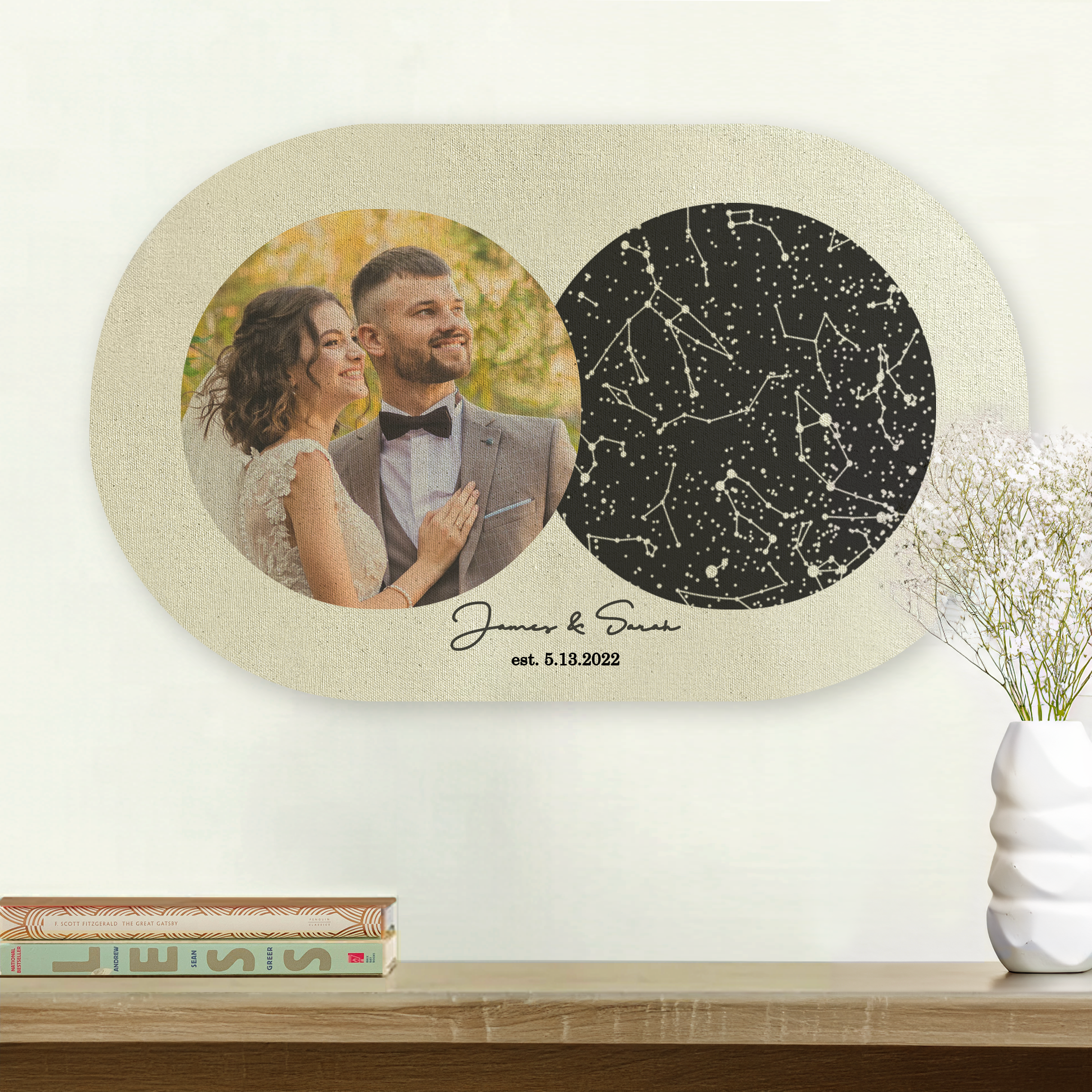 Custom star map and photo print on cotton for 2nd Anniversary